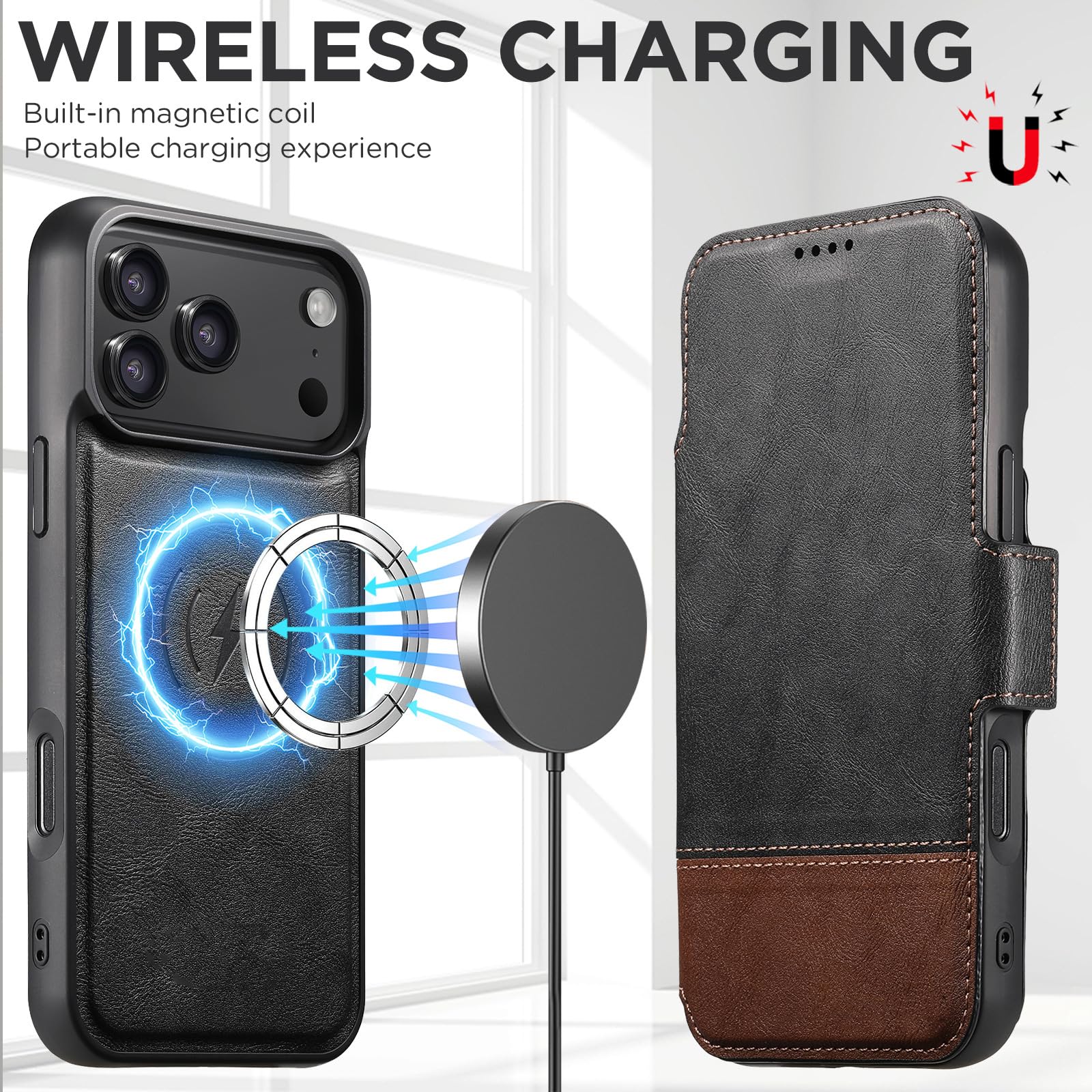 Étui Portefeuille Pour Iphone 18 Pro Max/18 Pro, Magnétique Amovible Rabat
