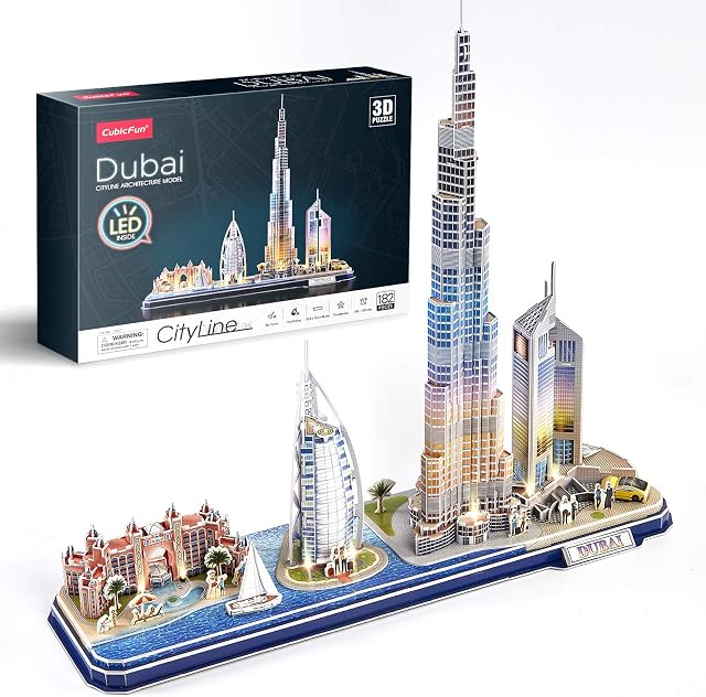 3D Puzzles for Kids Adults LED Dubai City Architecture Model, Atlantis The Palm Dubai, Burj Al Arab Jumeirah Hotel, Burj Khalifa, Emirates Towers Jigsaw Puzzles Birthday Gifts for Boys Girls Her Him