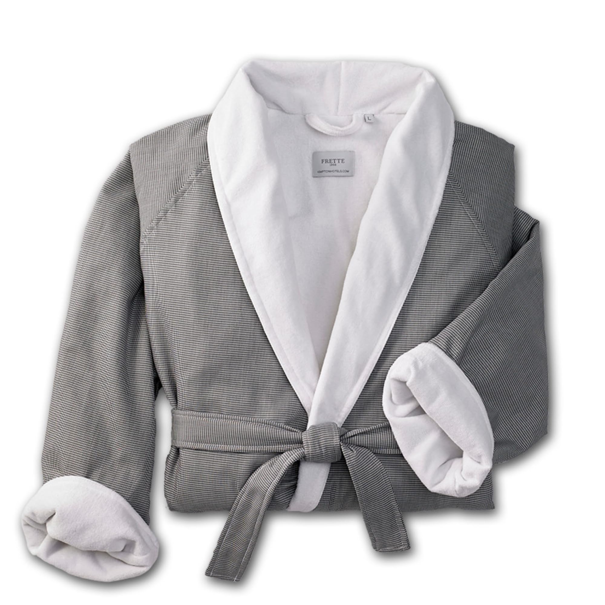 Kimpton Hotel Cotton Flannel Houndstooth Shawl Collar Robe Grey Stylish Comfortable No Logo