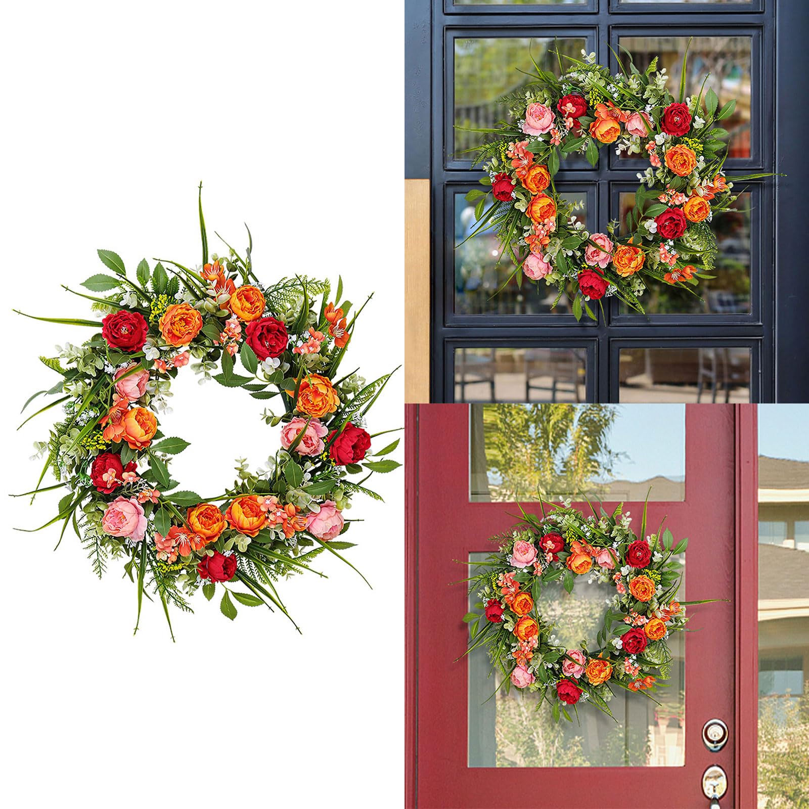 Ghirlanda di peonie artificiali per porta d'ingresso, ghirlanda artificiale primaverile per le vacanze, per parete, festa di nozze, decorazione per la casa, corona primaverile