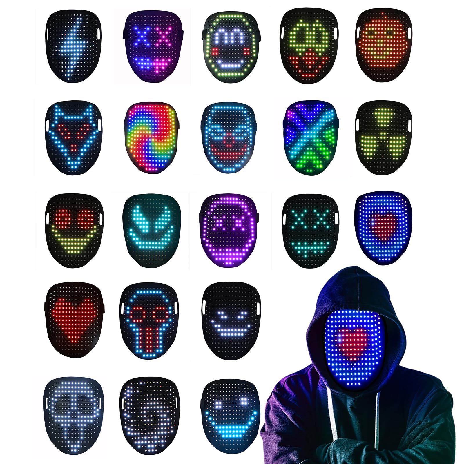Titosha Light Up Mask Halloween Face Transforming with Gesture Sensing LED Mask for Kids Cosplay Costume