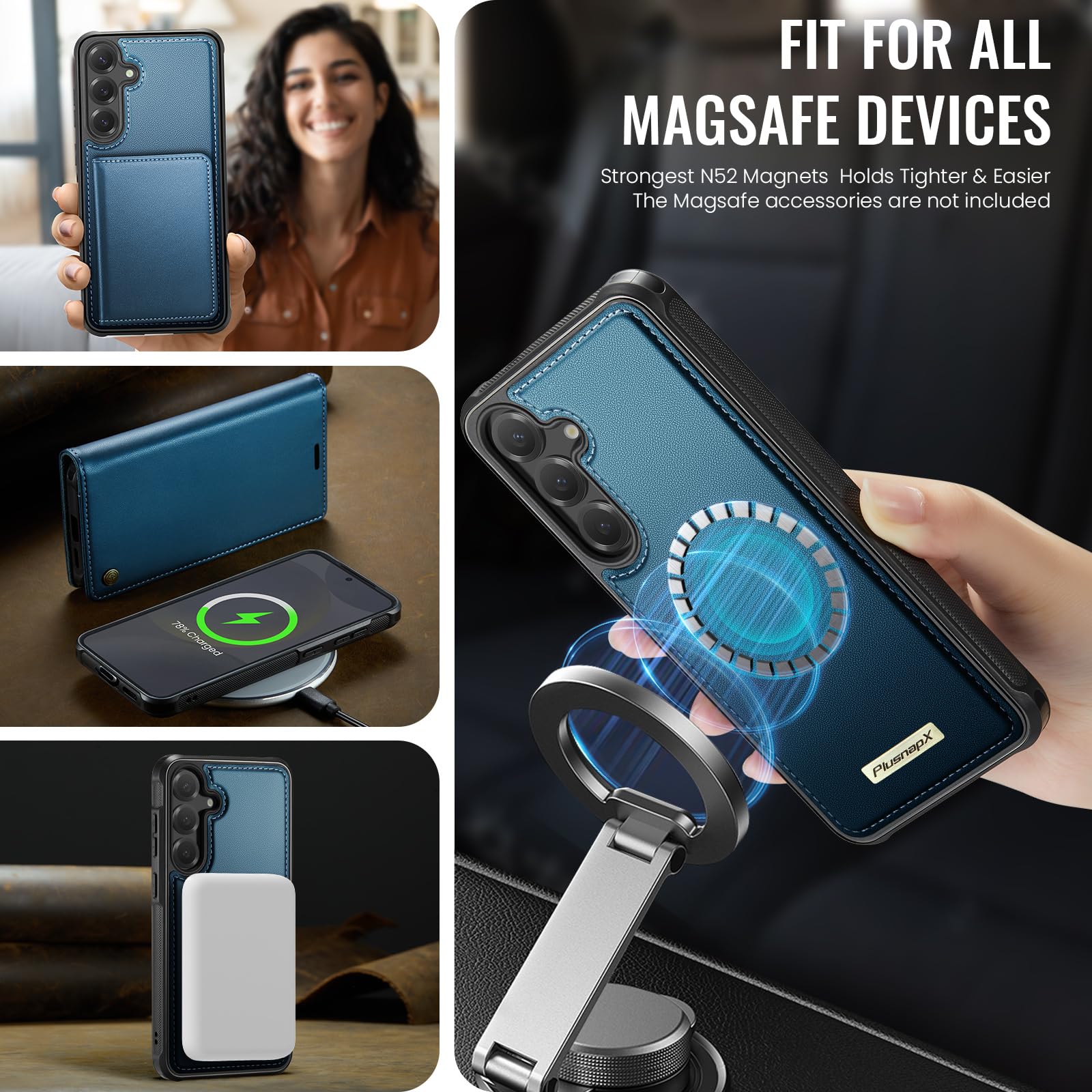 Custodia a portafoglio rimovibile per Samsung Galaxy S26 Plus 2 in | Compatibile con Magsafe, magnetico, porta carte di credito con blocco RFID, antiurto, cavalletto, ricarica wireless