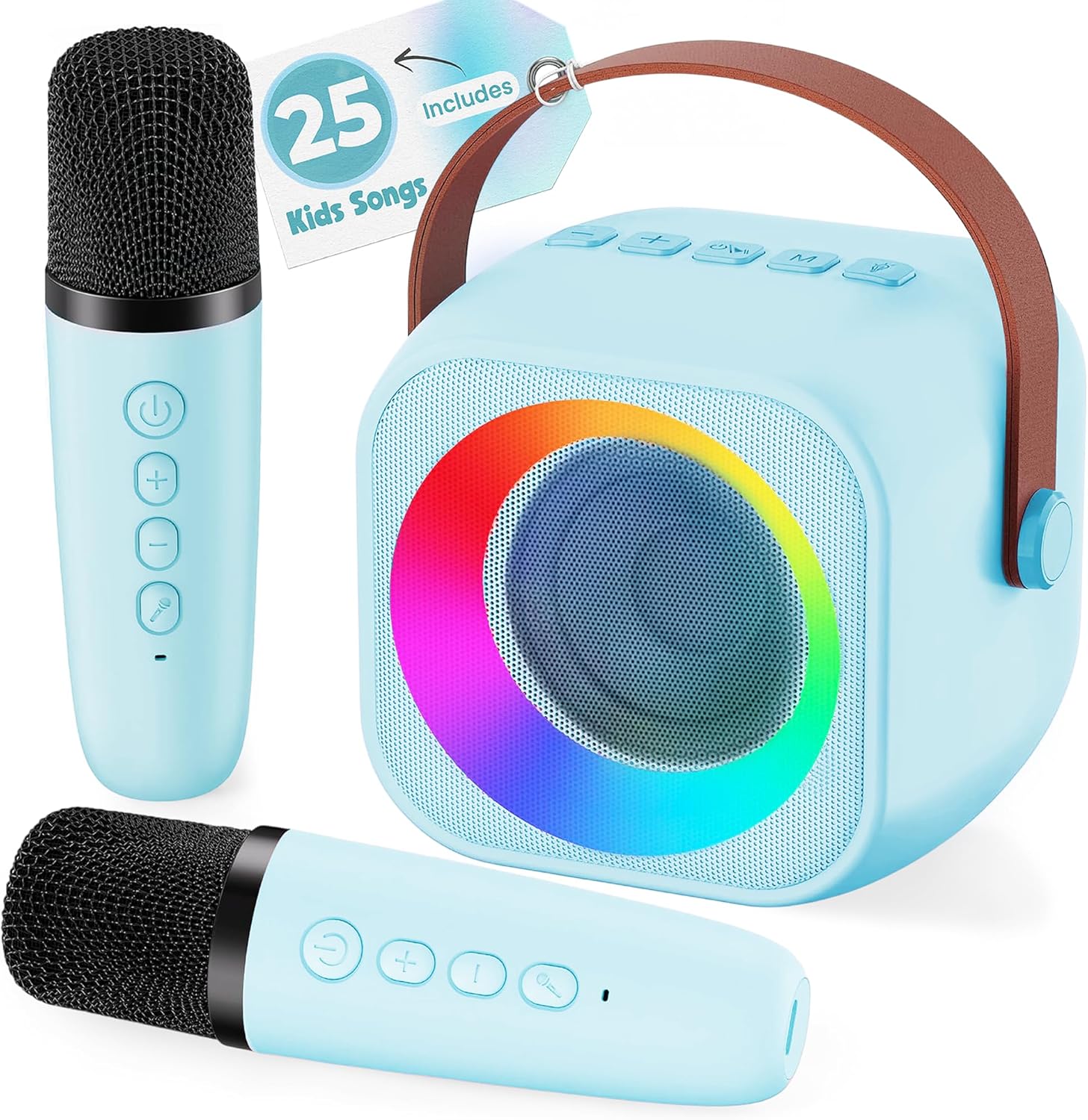 Mini Karaoke Machine for Kids | Pre-Loaded 25 Kids Songs | Bluetooth Speaker, 2 Wireless Microphones | Ages 3, 4, 5, 6, 7+ Year Old Birthday Gift | Toy for Girls, Boys, Toddler