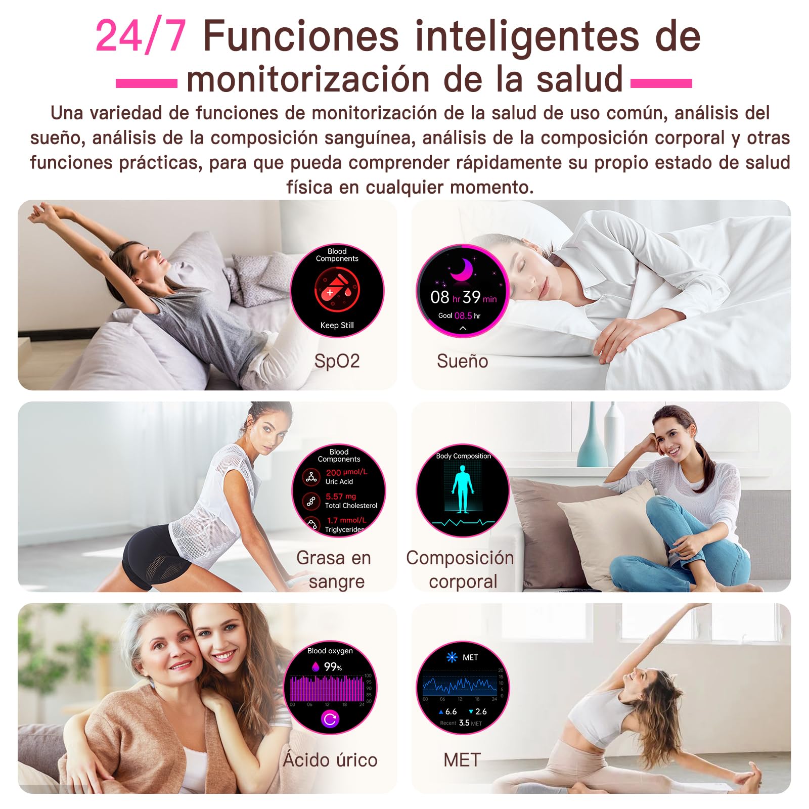 2026 ECG+HRV Reloj Inteligente Mujer con Presión Arterial/BMI/Microchequeo, 1.43'' AMOLED Smartwatch con Función Femenina, 24H Pulsometro, SpO2, Monitor de Sueño, para iOS Android | 1.43'' AMOLED Smartwatch Con Función Femenina, BMI, Microchequeo, Pulsome