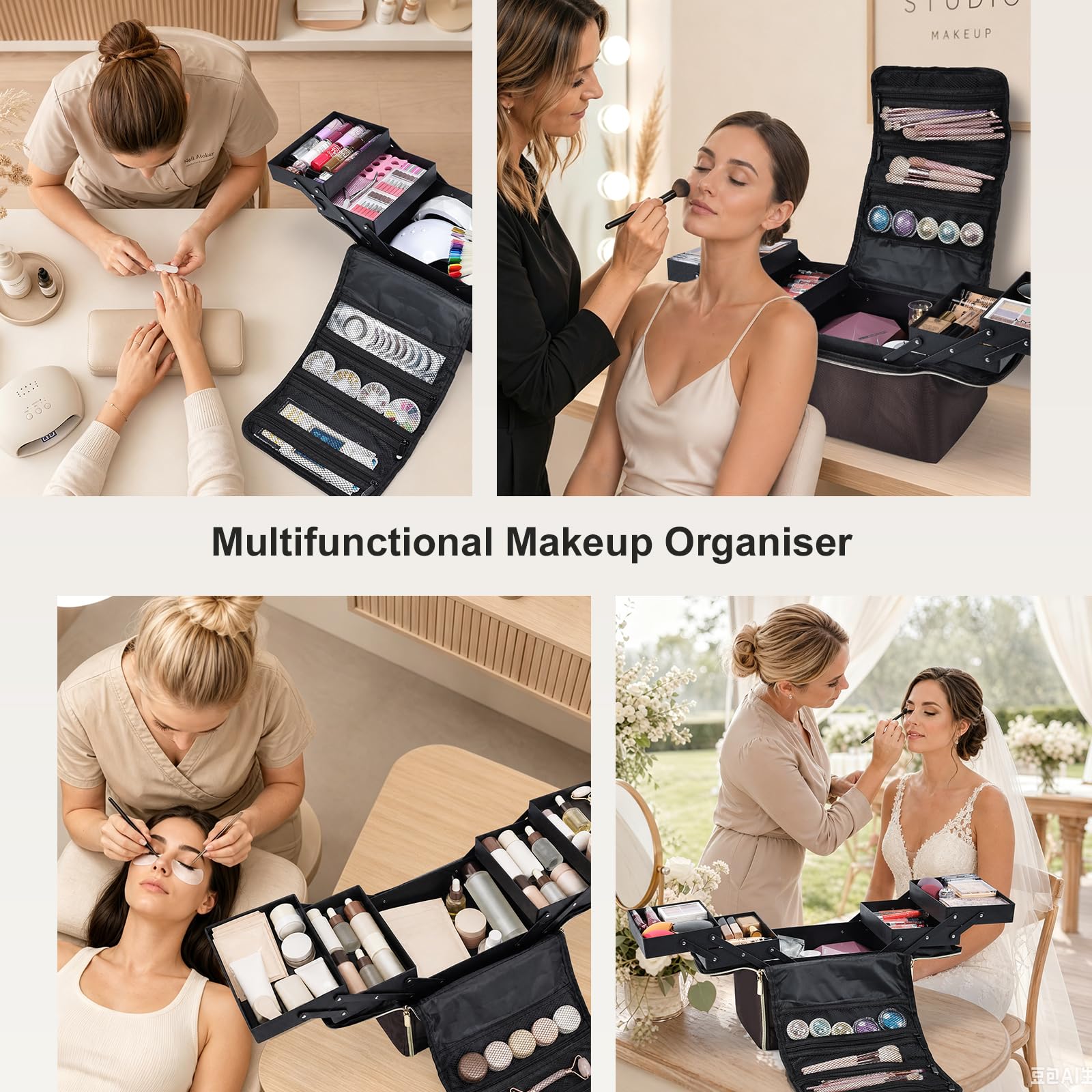 Yueieoun Large Travel Makeup Train Case with 4-Tier Organizer