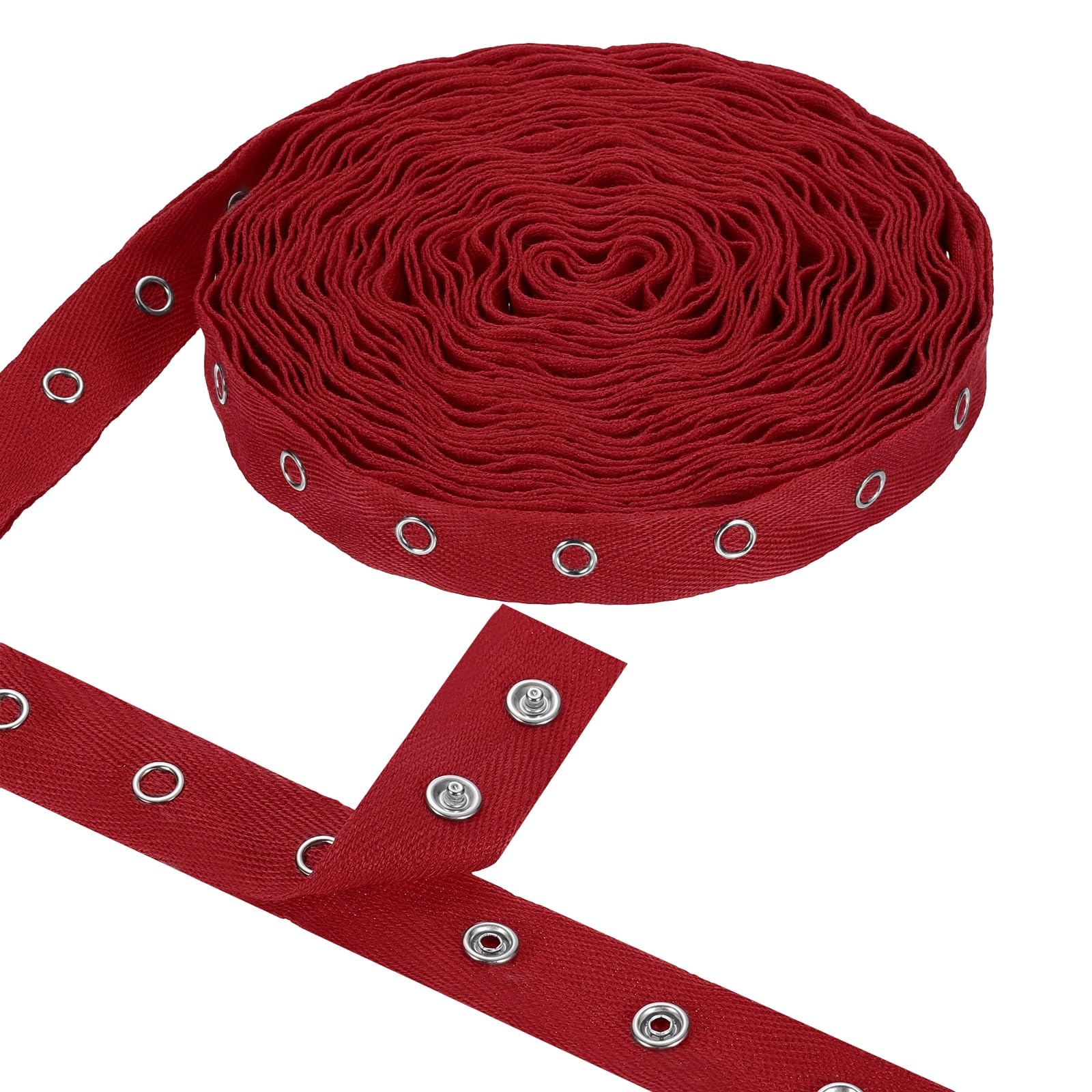 sourcing map 6 Yards Metal Snap Tape for Sewing Snap Buttons for Clothes, Metal Button Tape Ribbon for Clothes, Cotton Snap Trim Fastener for DIY Crafts, 0.78" Width,Deep Red