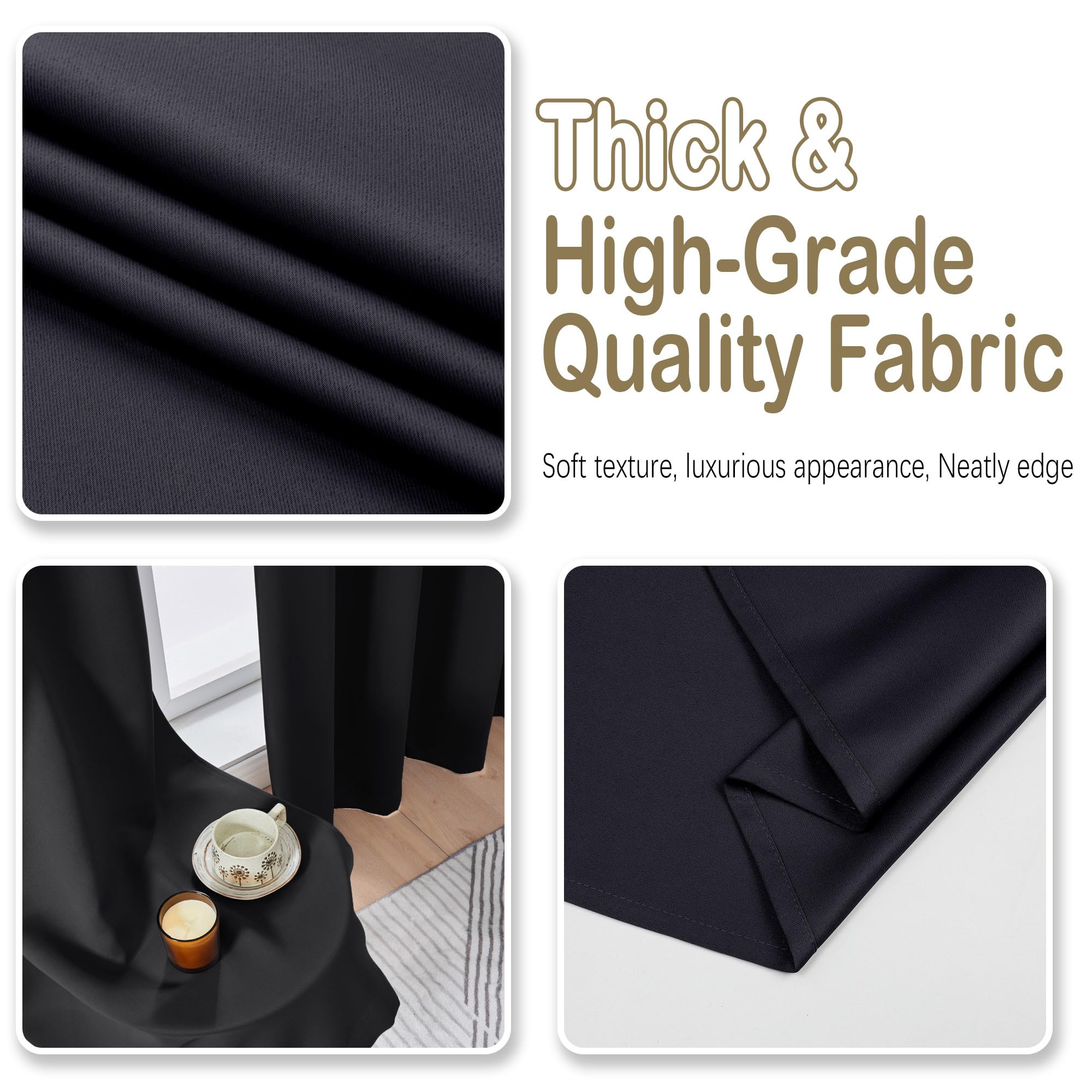 OVZME Cortinas opacas negras para dormitorio, juego de 2 paneles de tela suave para oscurecer la habitación, para sala de estar, diseño de doble bolsillo para cortinero, cortinas modernas para ventana