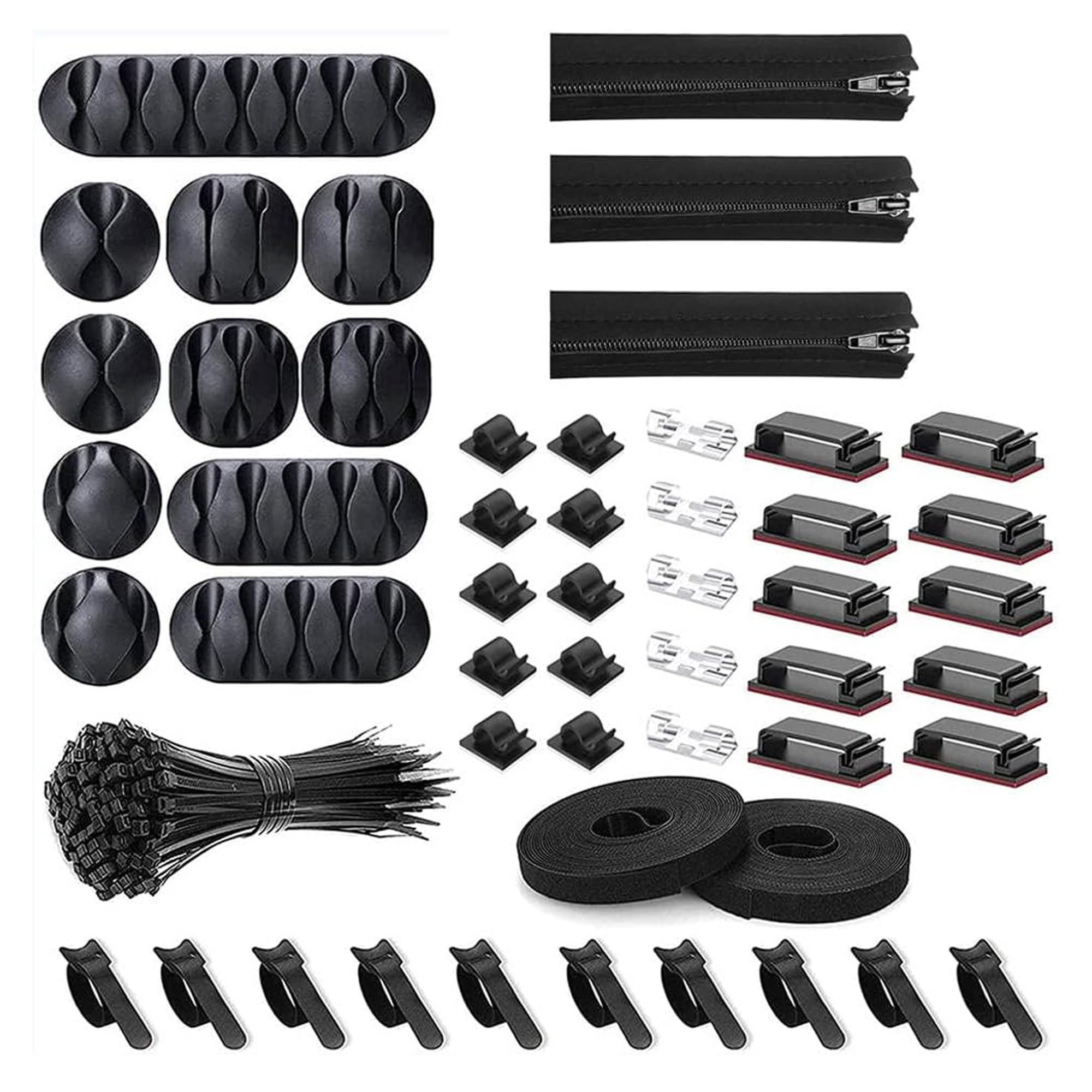 FAH Sport Cable Management Kit, Cable sleeves, Cable straps & Ties, Cable Wall Clips: Declutter Your Home & Office with 152- Piece Bundle, Ideal for Power Cords, USB Cables, TV Wires, & Desktop Cables