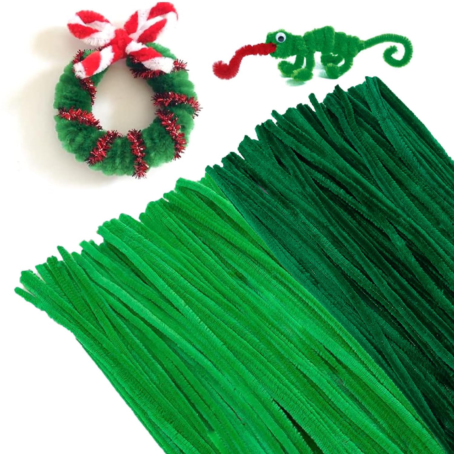 12 Inch Pipe Cleaners for Crafts – Pack of 100 Chenille Stems (2 Mixed Colors) – Flexible Fuzzy Craft Sticks for DIY Art, School Projects, Flower Making & Decorations (Light & Dark Green)-image-9