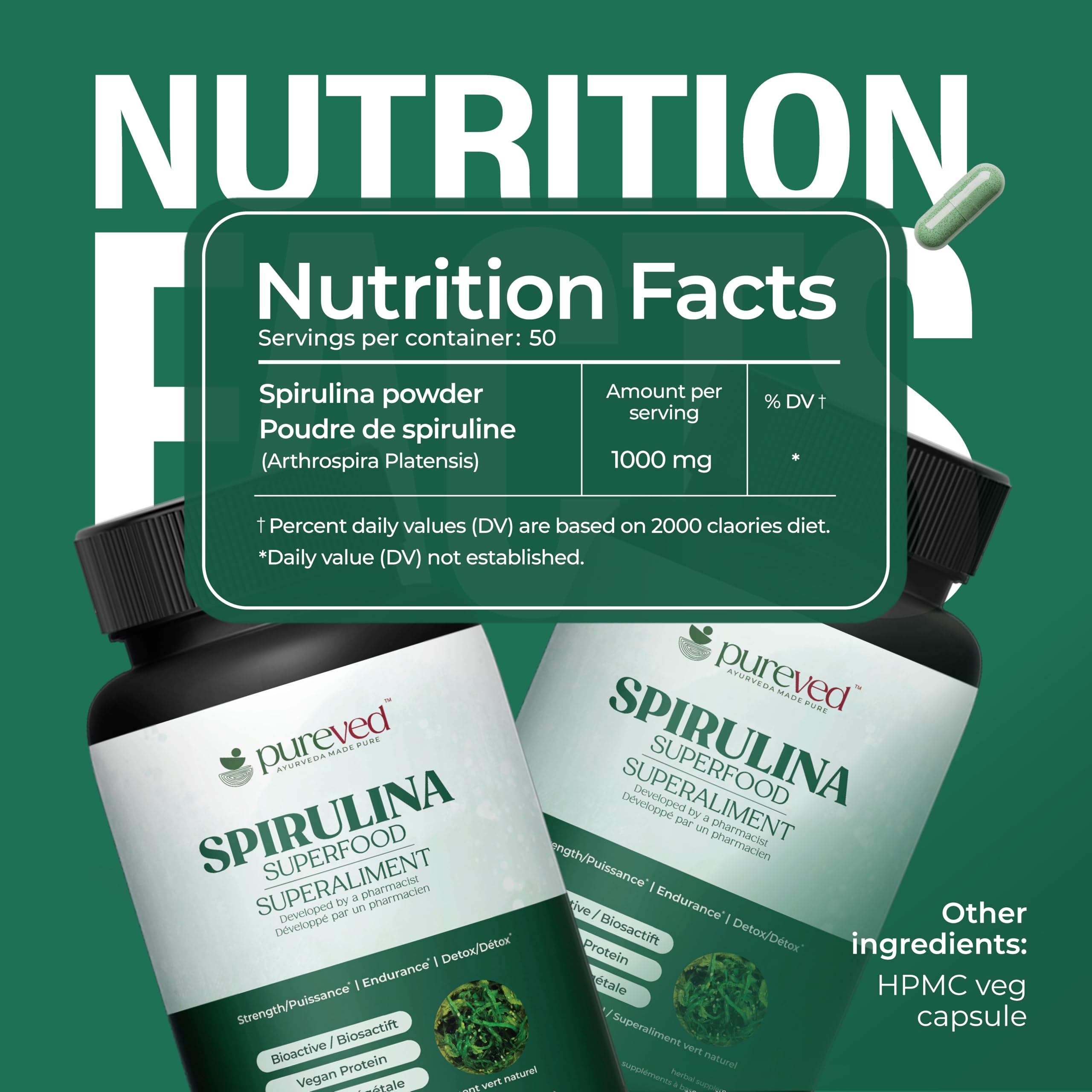 Spirulina Capsules | 100 Count | Vegan Spirulina Algae Superfood Supplement | Plant Based Source of Bioactive Nutrients & Protein | Daily Nutrition & Energy Support for Men & Women — Amazon image 6