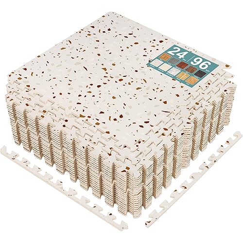 Sorbus Wood Grain Floor Tiles Foam Mat EVA Interlocking Mats Tile 3/8-Inch Thick Flooring Wood Puzzle Exercise Mats w/Borders - Home Playroom Basement, Apartment, Trade Show, Baby, Dance