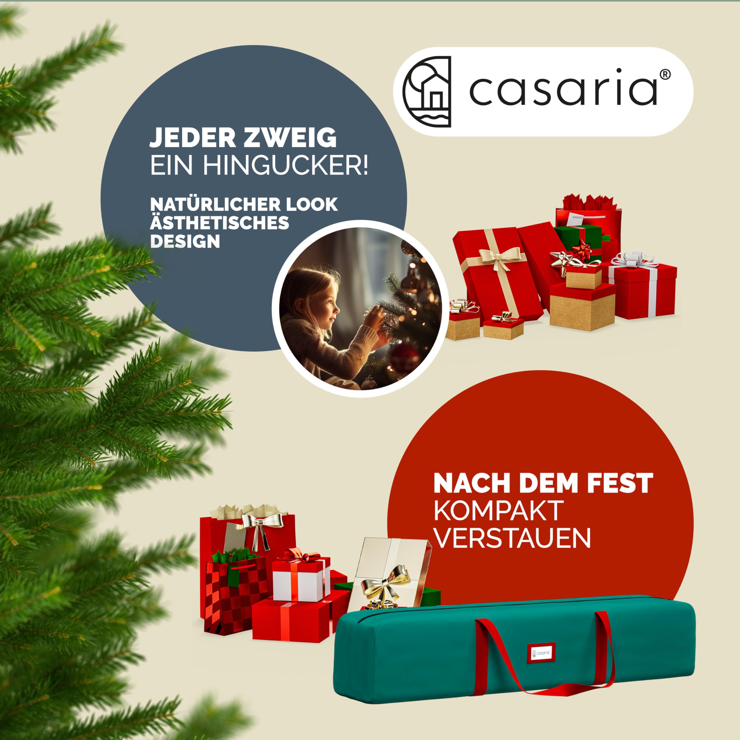CASARIA® Premium Weihnachtsbaum künstlich XL 180 cm FSC®-Zertifiziert naturgetreu dichte Spitzen Stabiler Holzständer einfacher Aufbau Tannenbaum