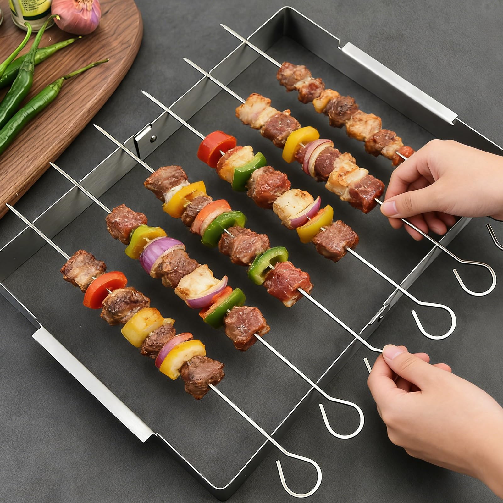 Brochettes à Viande Lot de 6 avec Support pour Barbecue et Accessoires