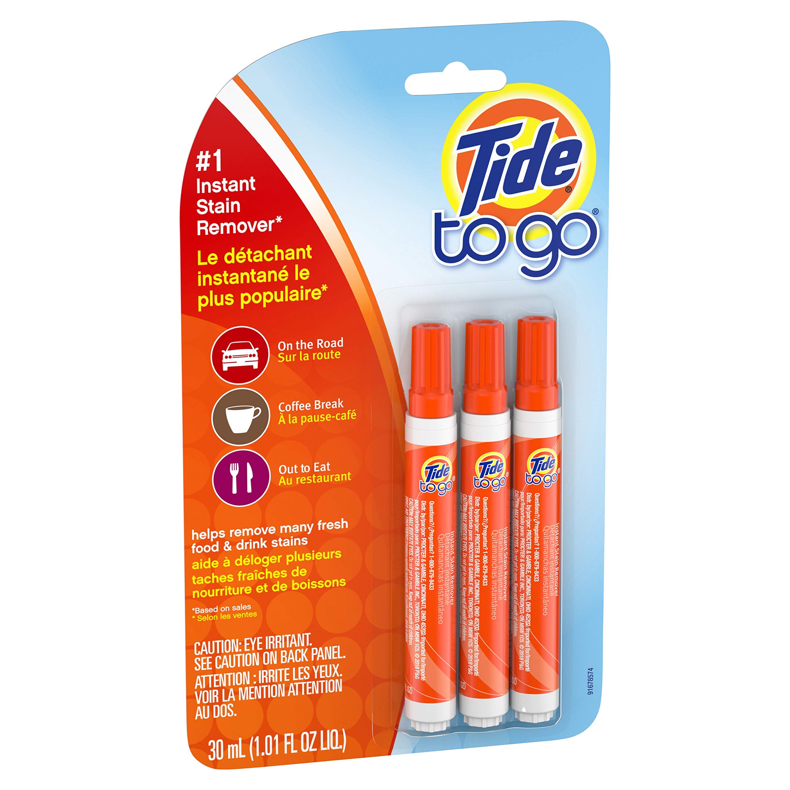 Tide to Go - Bolígrafo líquido quitamanchas instantáneo, paquete de 9