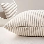 MIULEE Decorative Corduroy Throw Pillow Covers Set of 2 18x18 Cream White | Soft Solid Striped Textured Cushion Cases for Couch Chair Sofa Bed Living Room Boho Square Pillowcases for Home Decor