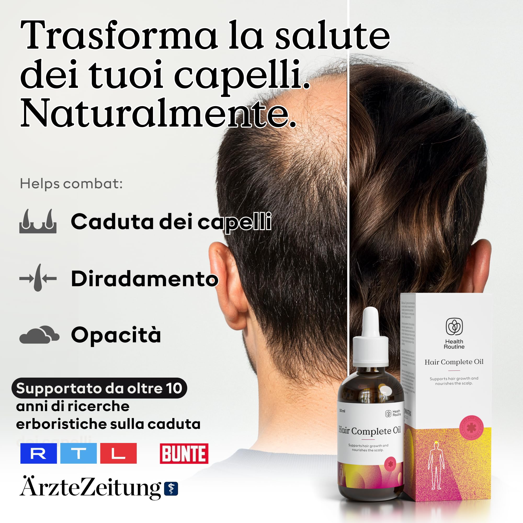 Health Routine Hair Complete Oil – Olio per Capelli Rosmarino e Ricino, 3 Pack