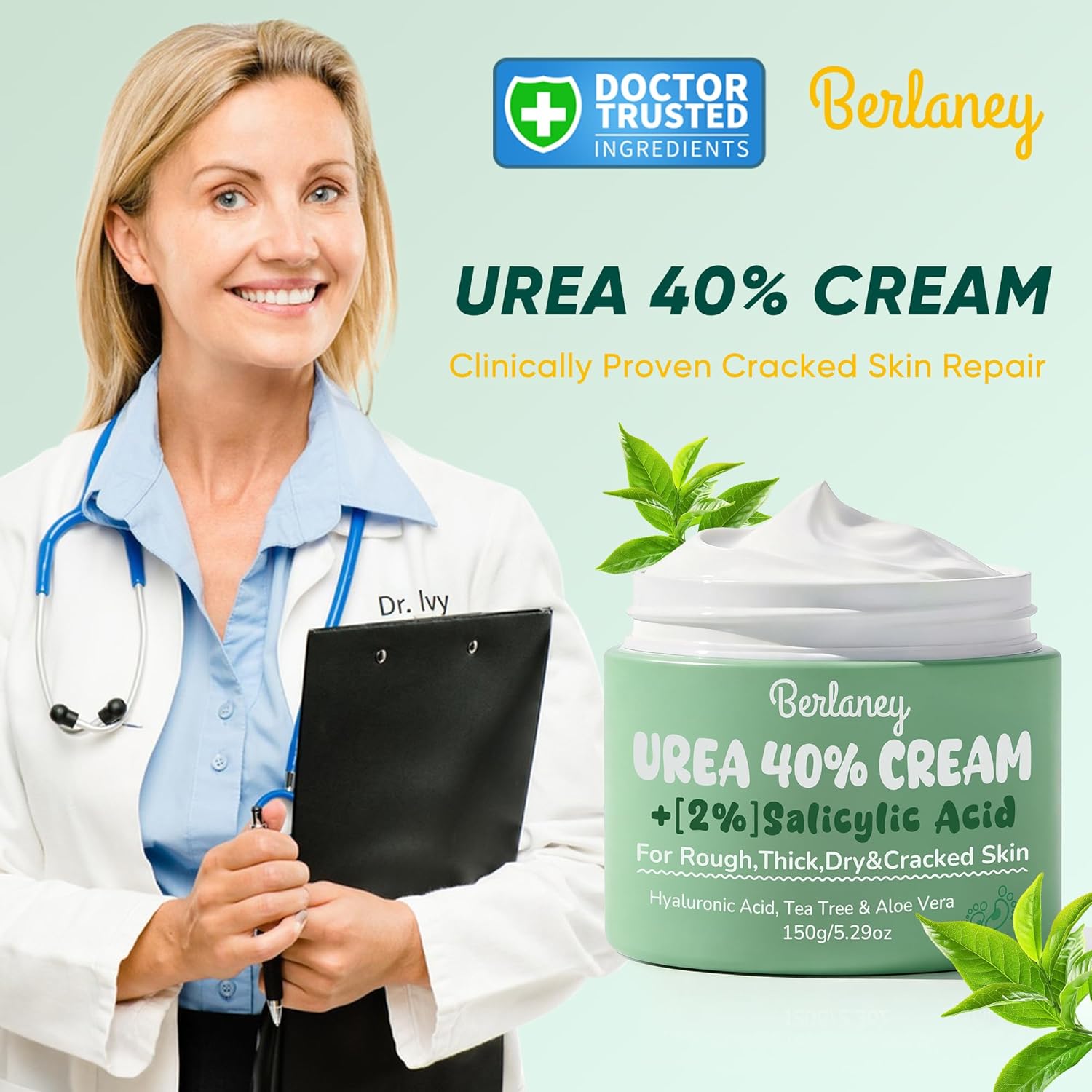 Urea Cream 40 Percent For Feet Maximum Strength plus 2% Salicylic Acid 5.29 oz, Fast-Absorbing Foot Cream for Dry Cracked Skin with Tea Tree ＆ Aloe Vera, Callus Remover, Deep Moisturizing