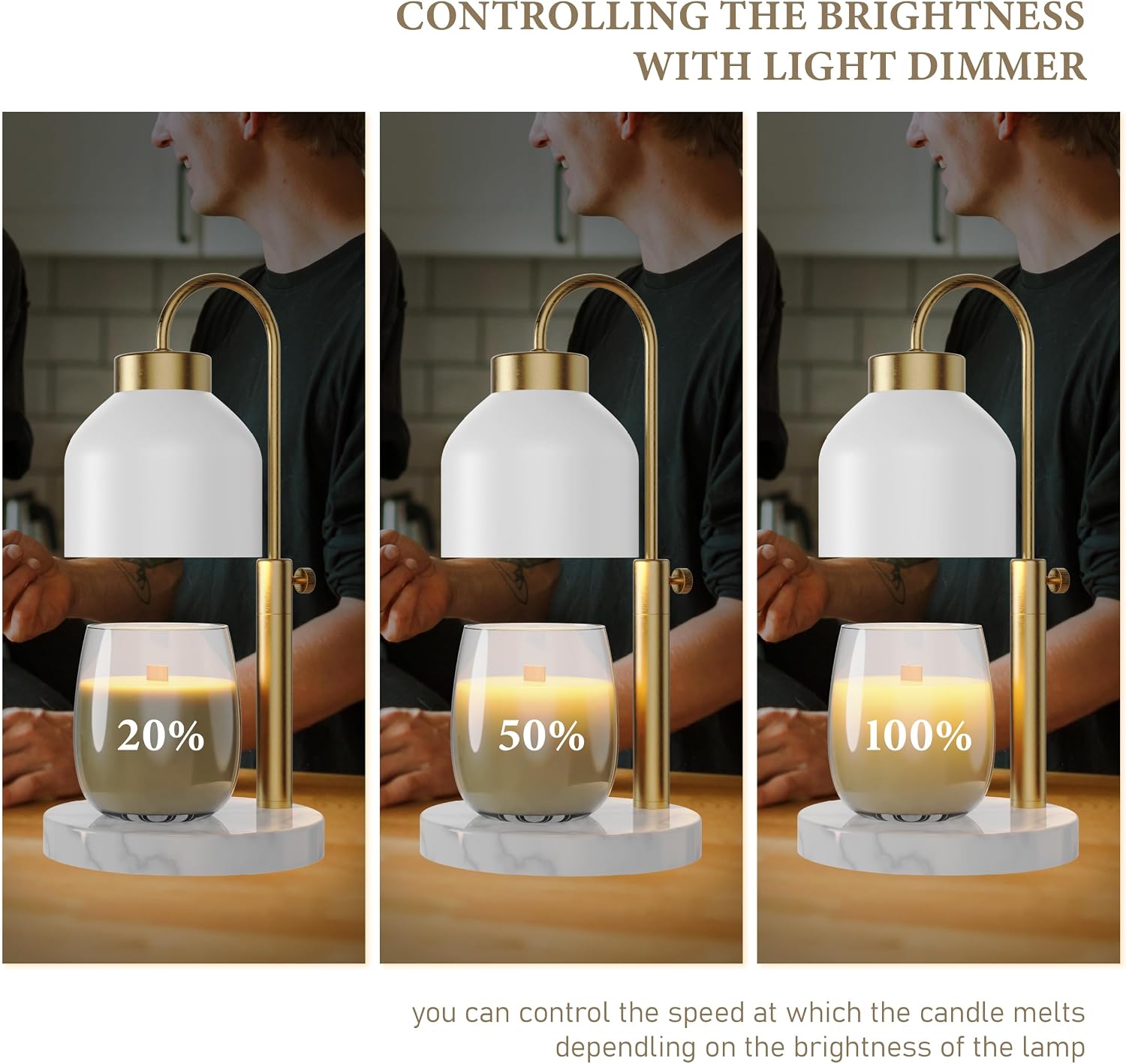 AIKUT Candle Warmer Lamp, with 2 Bulbs,Timer & Dimmer,Compatible with Large Yankee Candle Jars,3 Wick Candles,Height Adjustable Electric Top Melter,110-120v, (White Marble)