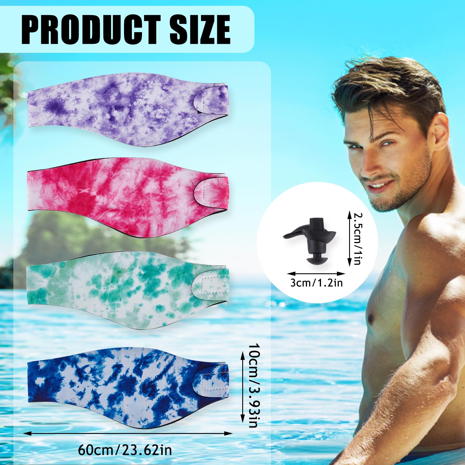 NICENEEDED Swimming Headband, Swim Ear Band Protection Cover, Elastic Ear Protection Band, Adjustable Neoprene Ear Guard and Hair Guard Block Water Secure Earplugs for Bath Shower Pool Beach