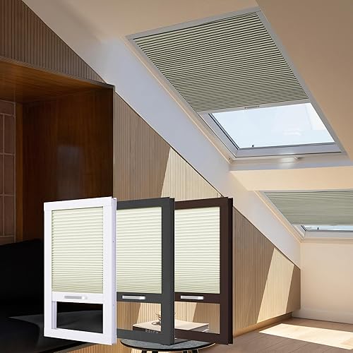 HOTSOON Persianas celulares opacas manuales para ventana de techo, persianas celulares de panal para ventana, aislamiento térmico con protección UV,