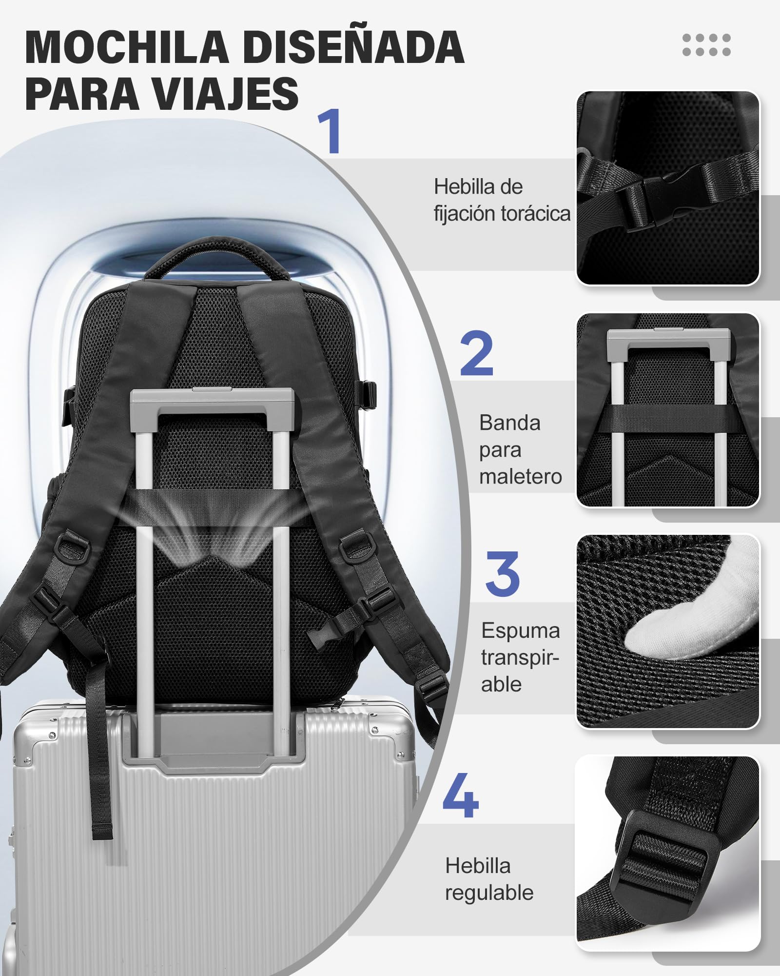 Mochila Viaje Cabina Avión 40x30x20 para Ryanair Mochilas de Vacío con Bomba Bolsa de Cabina 40x30x20 Equipaje de Mano Cabina Avión Mochila de Senderismo Impermeable Negro