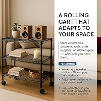 Vista 2 de Honey-Can-Do Organizador de estante multimedia de 3 niveles con estantes ajustables, estantería de alambre de acero negro, estante de almacenamiento