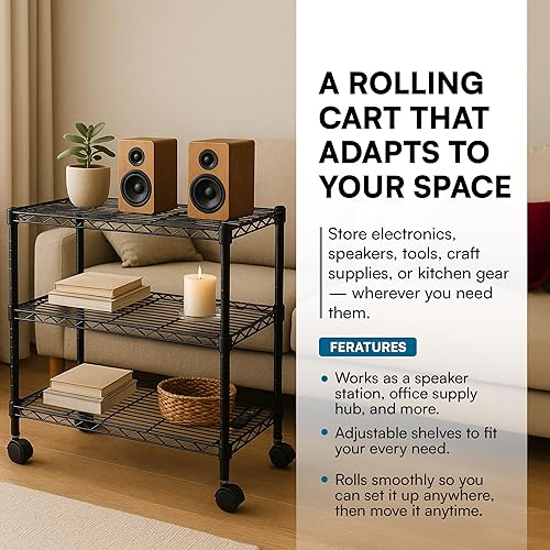 Miniatura 2 de Honey-Can-Do Carrito de medios de 3 niveles CRT-09693 Negro