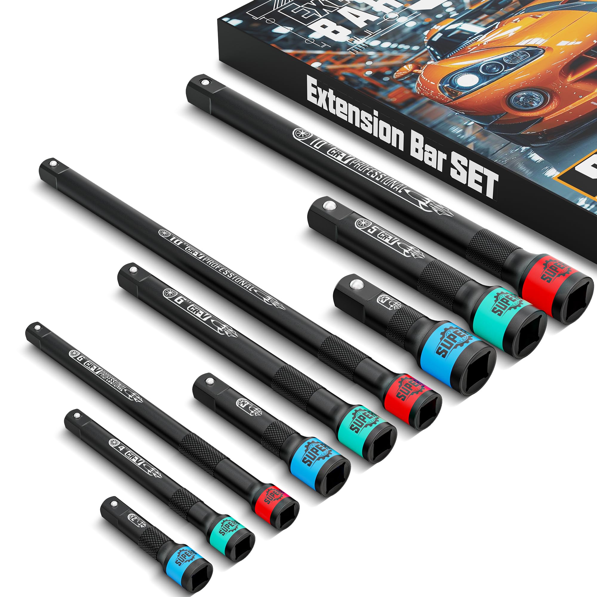 KIRXST 1/4" 3/8" 1/2" Impact Socket Extension Bar Set, 9 Piece Drive Extension Bar