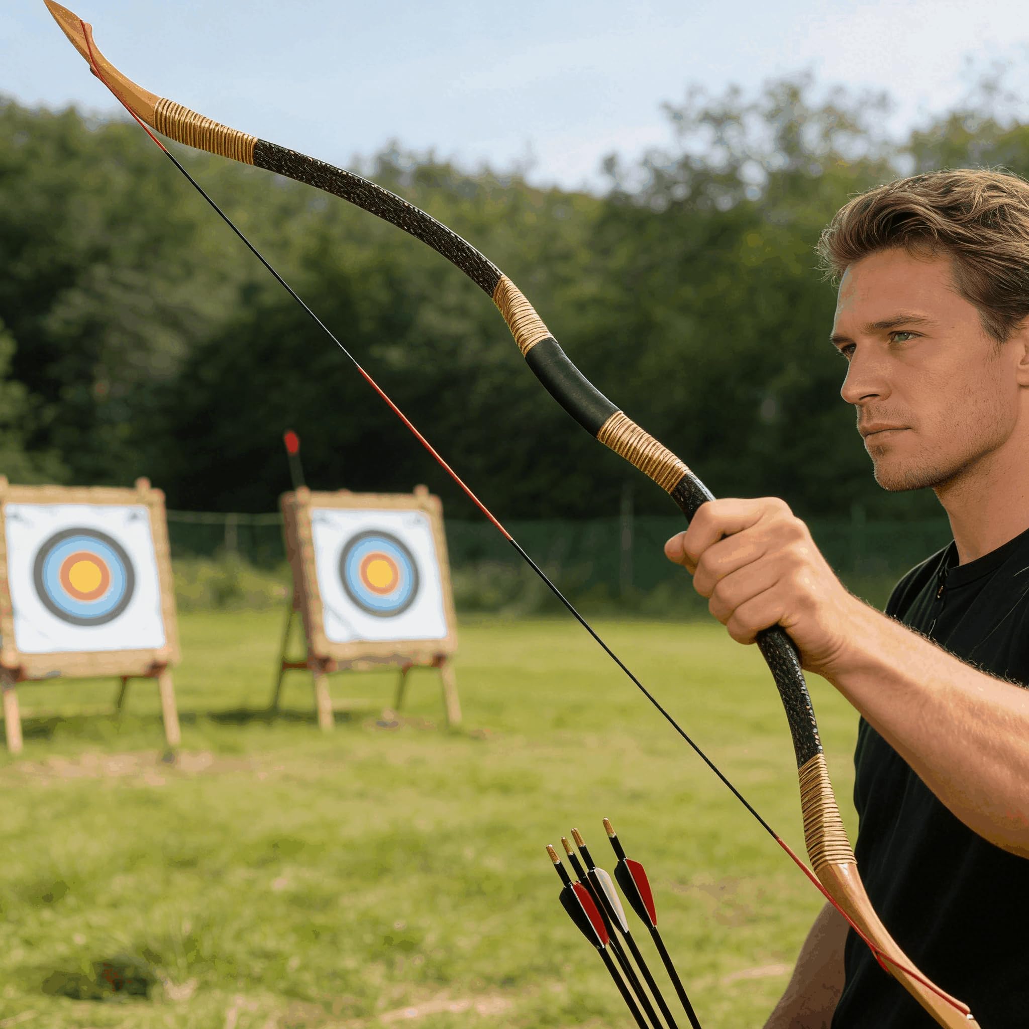 Traditioneller Recurvebogen 25-55lbs Reiterbogen Jagdbogen Handgefertigter Langbogen für Jagen und Zielschießen