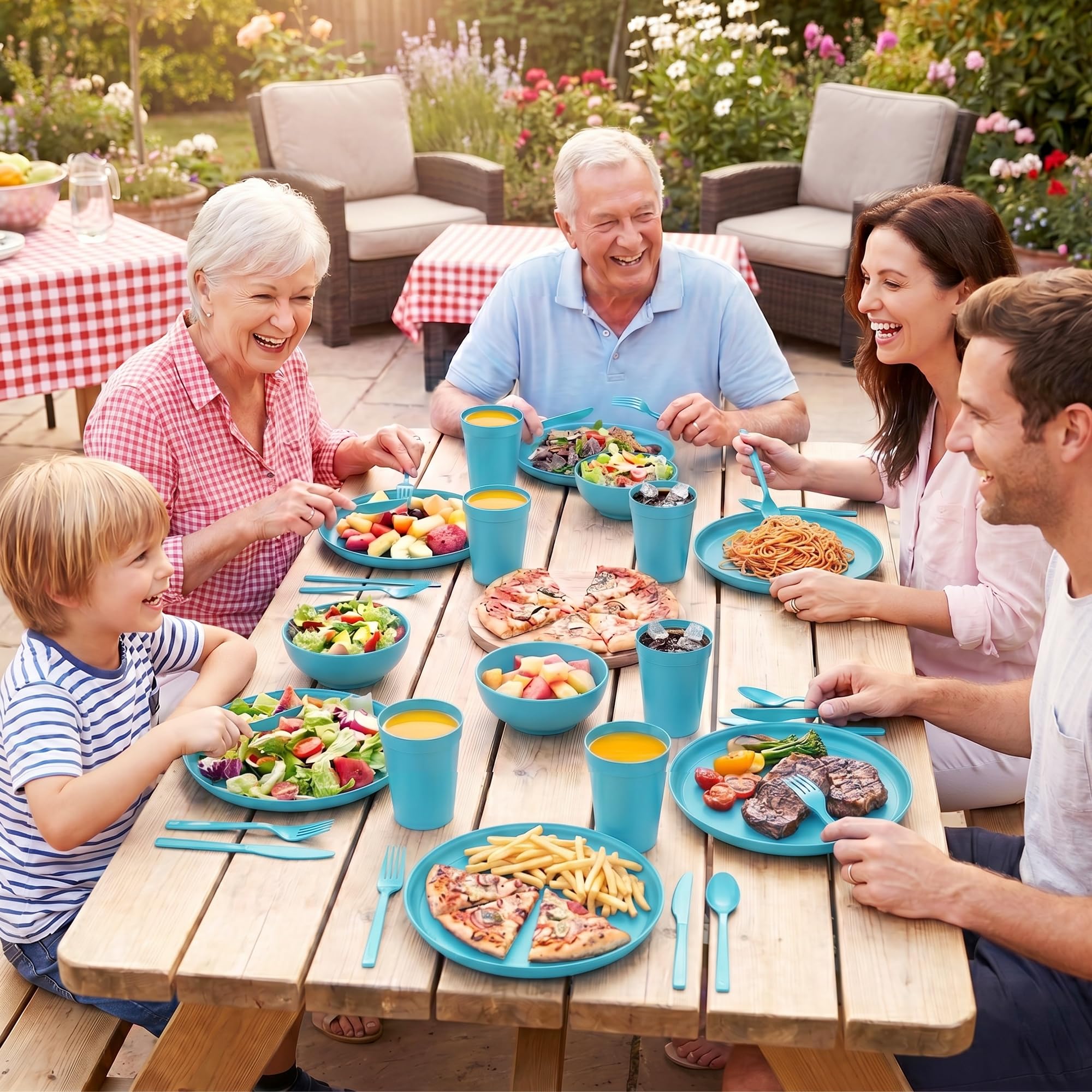 56 Piece Plates & Bowls Set - Unbreakable Dinnerware -2