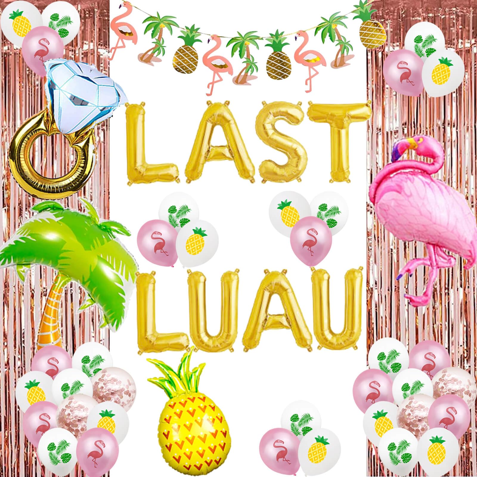 LetDec Tropical Bachelorette Decorations Gold Last Luau Balloons Beaches Coconut Tree Flamingo Pineapple Party Banner for Hawaiian Beach Luau Bridal Shower Bachelorette Party Supplies Decorations