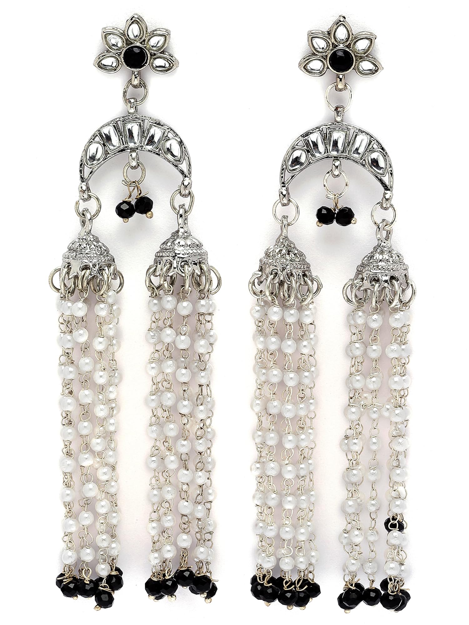 Karatcart Oxidised Silver Black Crystal and Pearl Kundan Drop Earrings for Women (B0CJVCDLC9) Amazon Price History, Amazon Price Tracker
