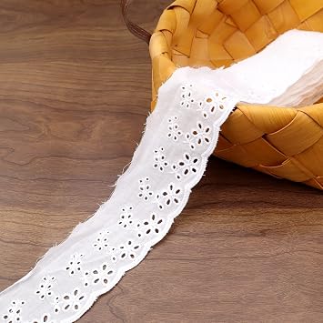 Eyelet Lace Ribbon White Trim Cotton Embroidery for Dresses, Baby Clothes, Bag, Pets Clothes 7 Yards