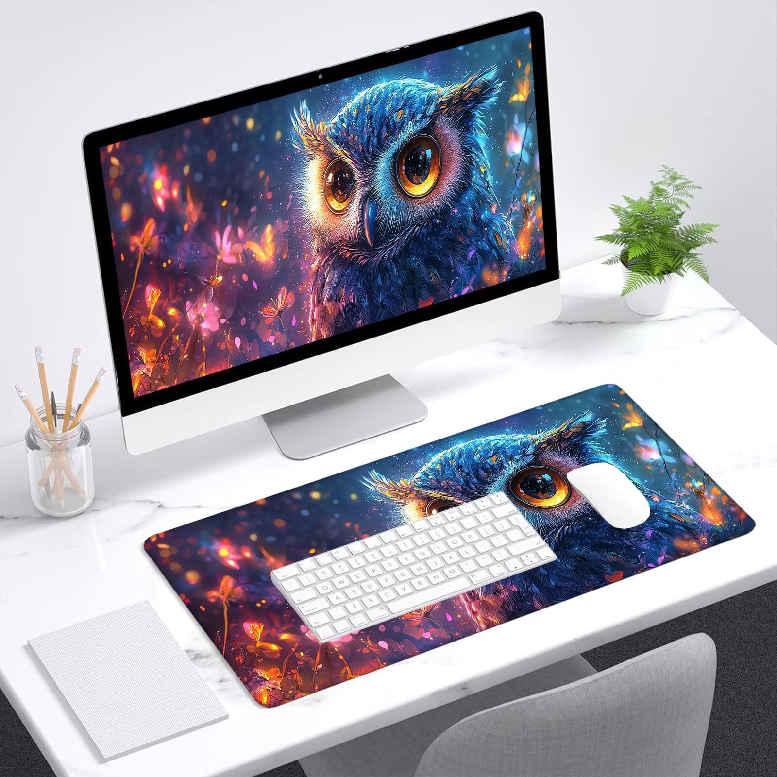 Alfombrilla Ratón Búho 1000 x 500 mm Alfombrilla Ratón XXL Gaming, Tapete Escritorio con Bordes Cosidos, Mouse Pad con Base de Goma Antideslizante, Mejora la Precisión y la Velocidad, (Animal), -881