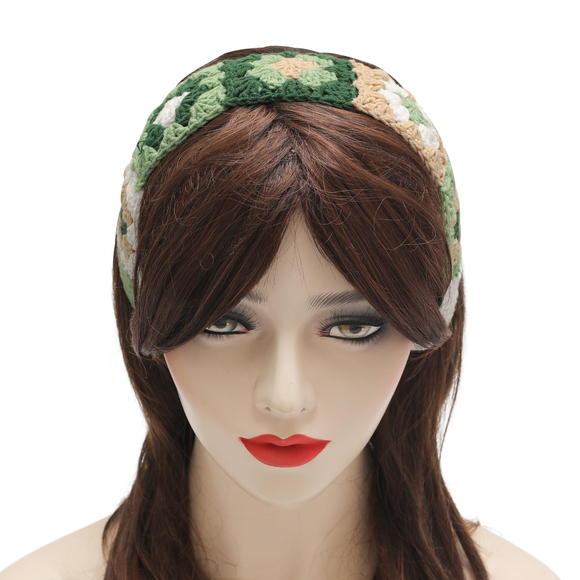 ZLYC Women Floral Headband Handmade Crochet Knit Vintage Hair Bands(Floral Army Green),One Size - Image 3