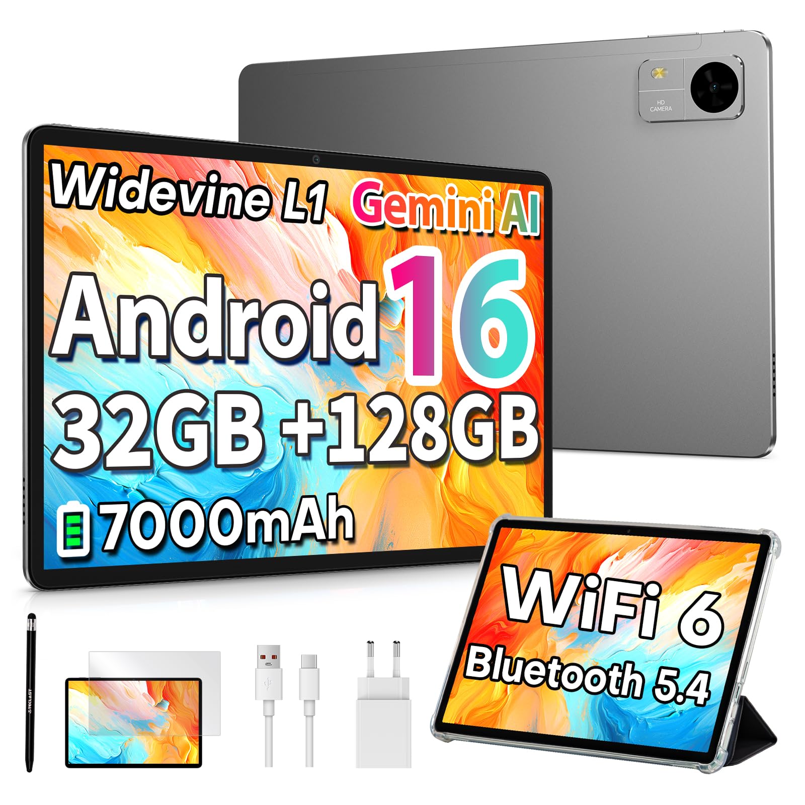 TECLAST M50T Tablet 10 Pollici Android 16, 32GB RAM+128GB ROM(4TB TF) WiFi 6, BT 5.4, 7000mAh, Gemini AI, Octa-Core, 13MP+5MP, Widevine L1, GMS, con Custodia+Penna