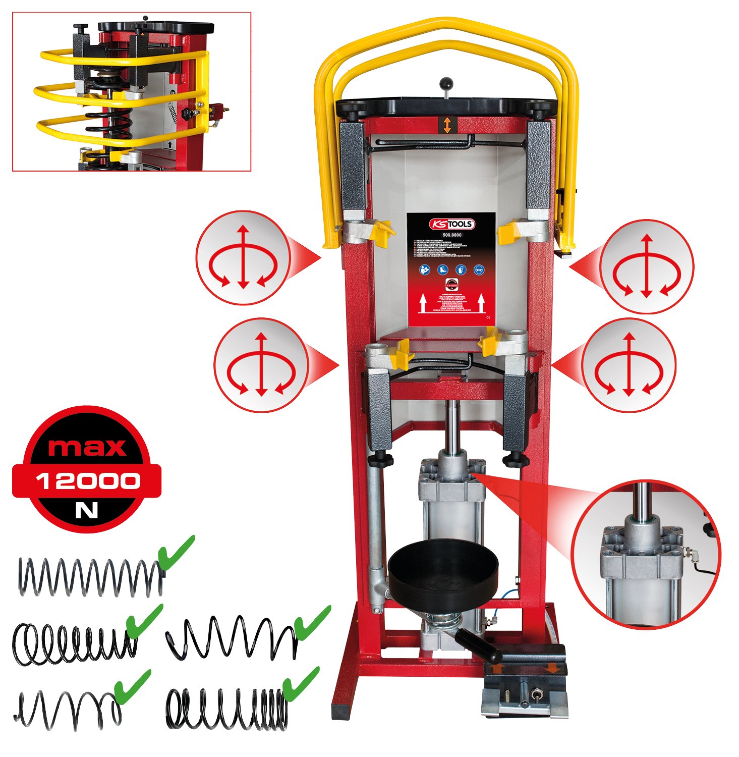 KS Tools 500.8800 Tensor de muelles de aire comprimido para amortiguadores, max. 10 bar