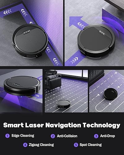 Miniatura 7 de Robot aspirador y trapeador, 5000 Pa Robot Vaccum, WiFiBluetoothAlexaAppControl remoto, Aspiradora robótica con control de voz, autocarga, ideal