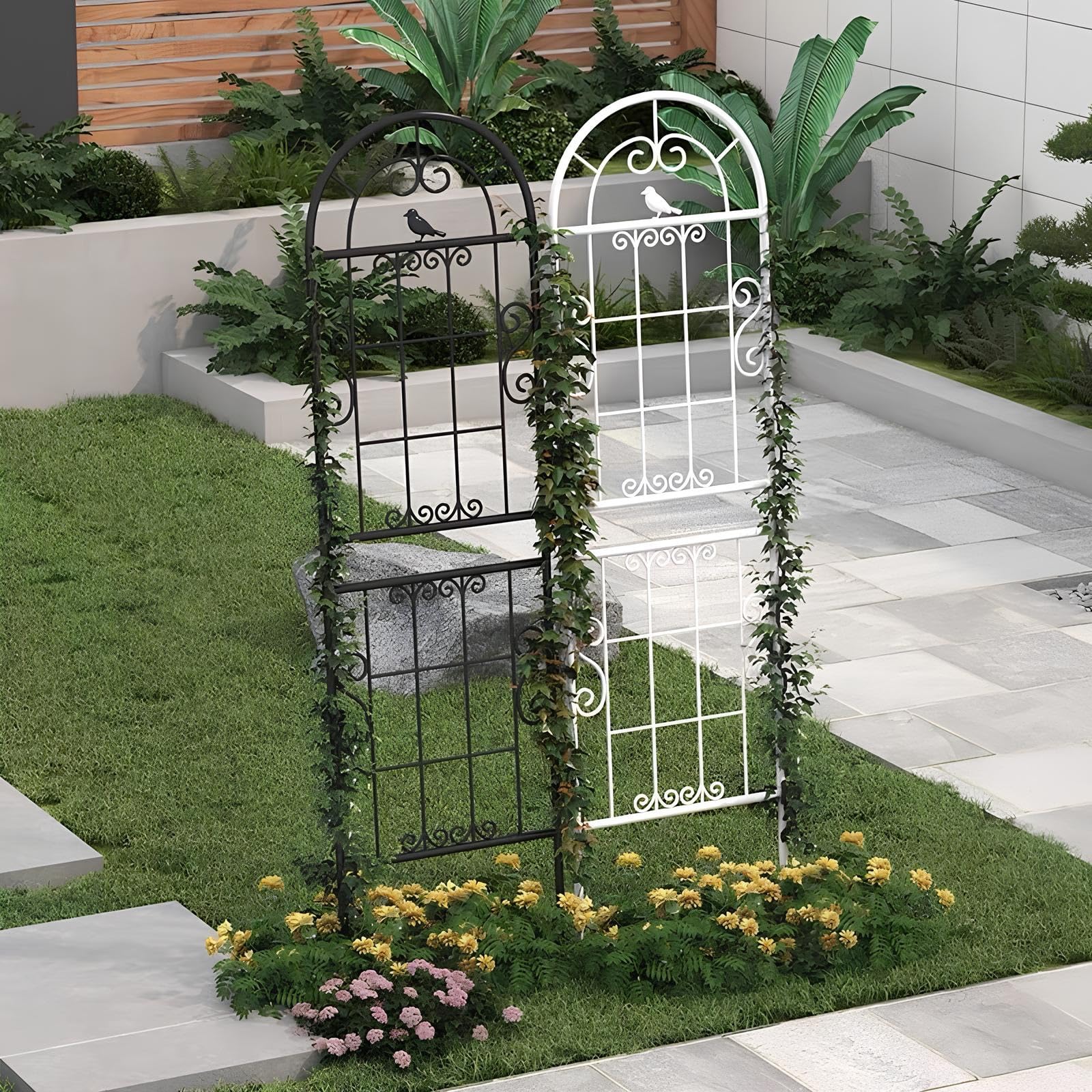 Tuteur pour Jardin 185/230 cm pour Plantes Grimpantes, Treillis en métal antirouille Support pour Plantes Grimpantes d'Extérieur(Black,W52xH230cm)