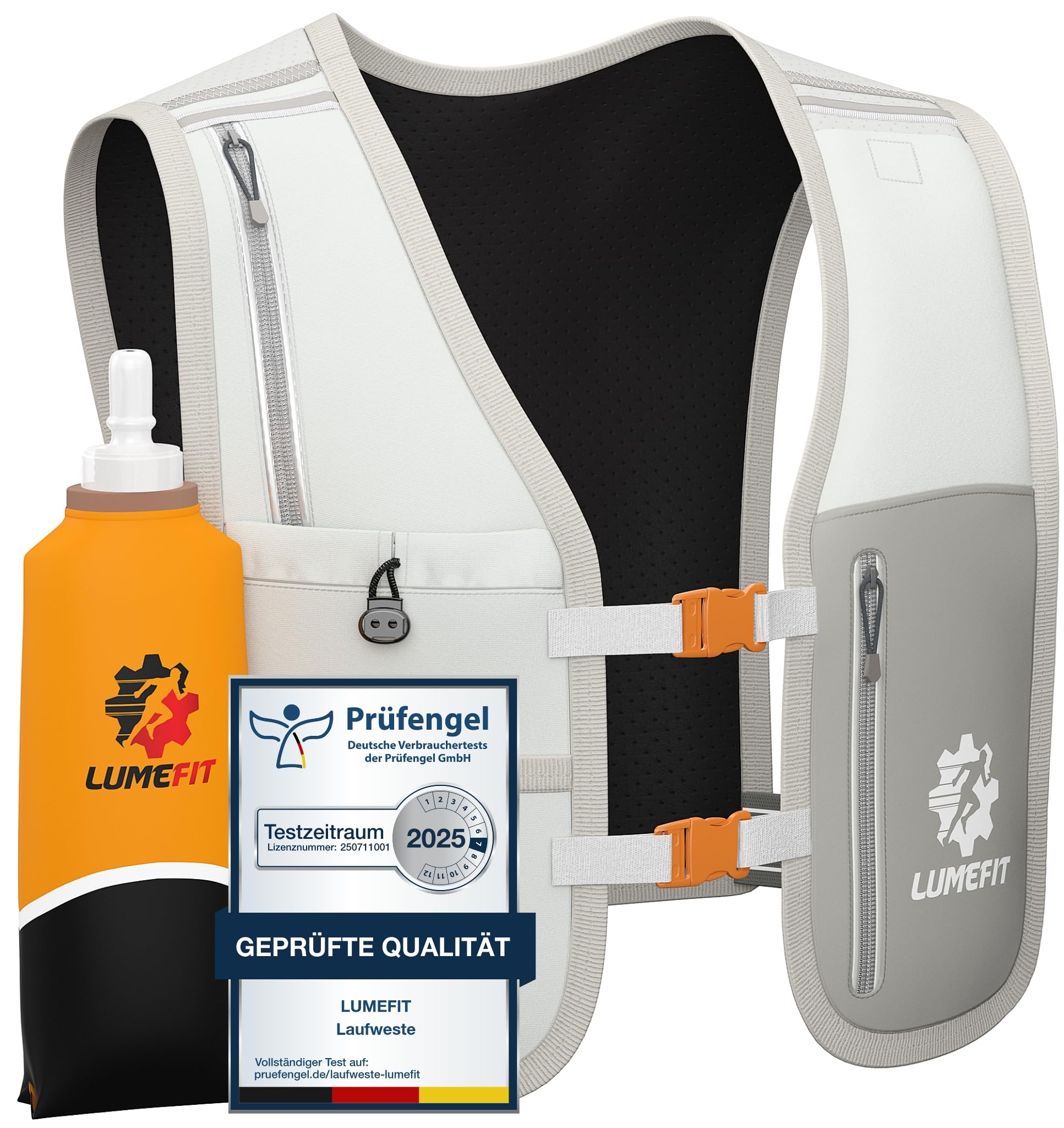 LUMEFIT Laufweste für Damen & Herren inkl. 500ml Trinkflasche - Trinkrucksack zum Laufen und Joggen Atmungsaktiv & Reflektierend - Laufrucksack Weste | Trinkweste Rucksack | Running Vest