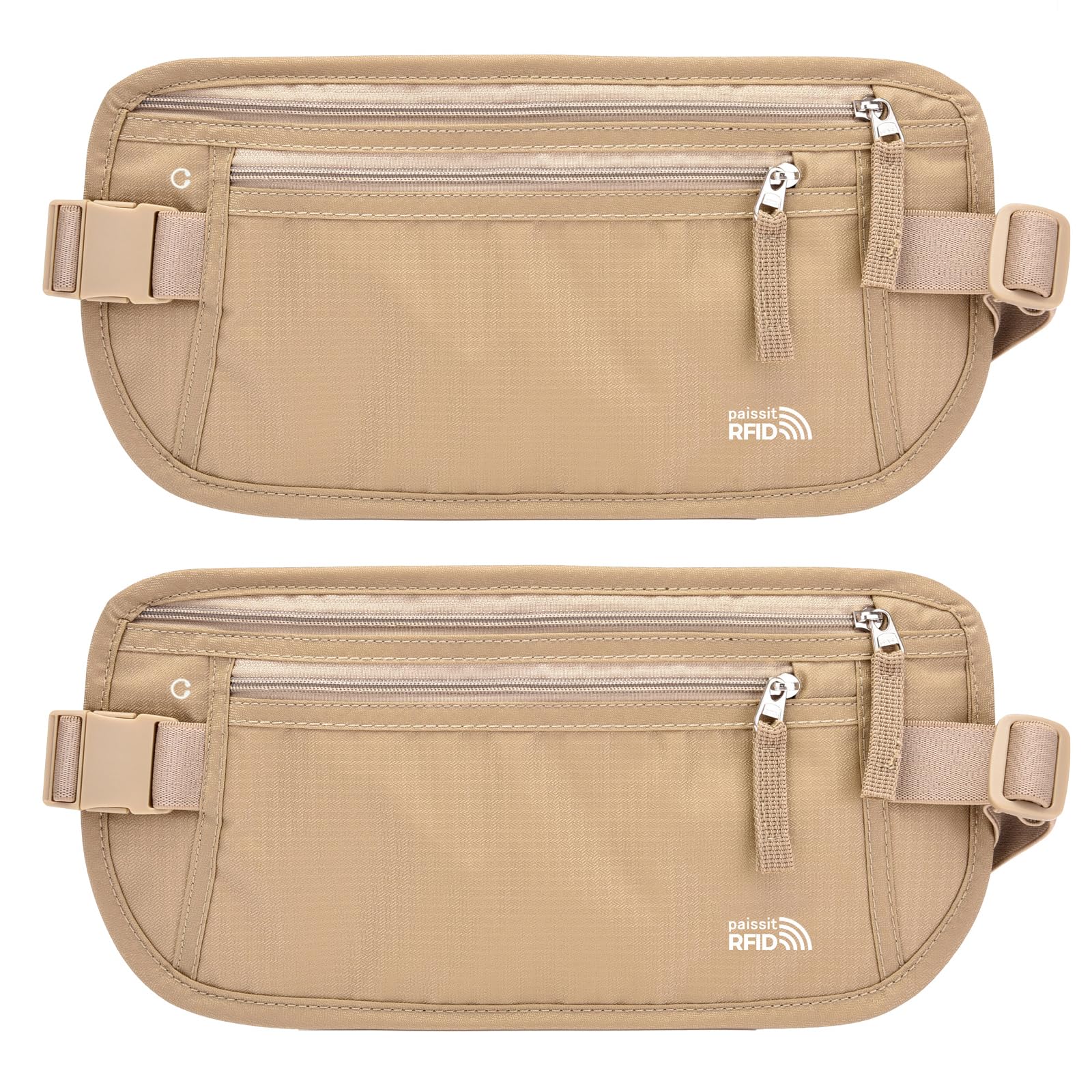 Unisex Money Belt For Men and Women, Slim Passport Holder RFID Blocking Travel Essentials Pouch with Adjustable Strap Small Waist Pouch for Workout