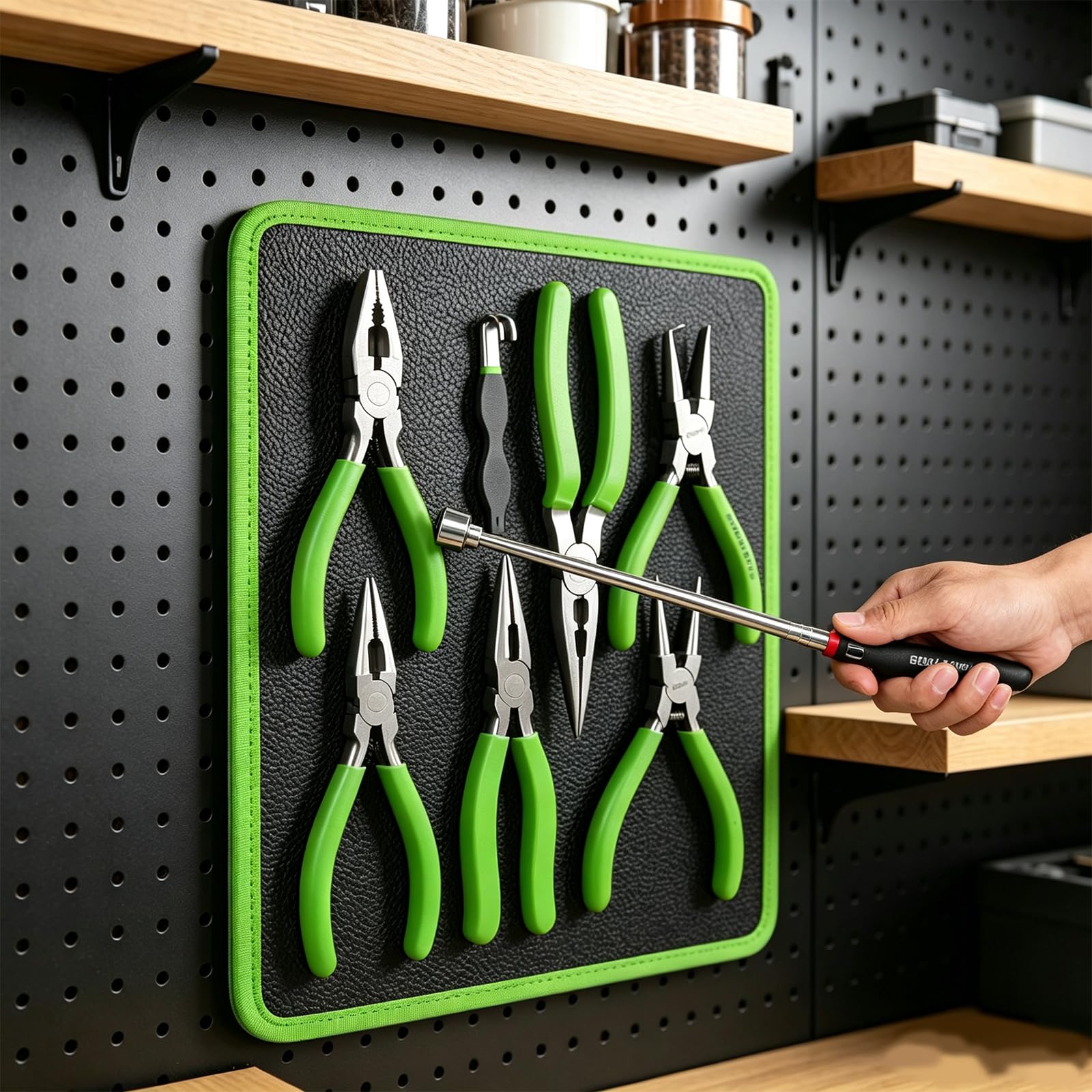 Tappetino magnetico in PVC con asta magnetica telescopica estensibile da 9 kg, forte tappetino magnetico per viti, dadi, bulloni, dischi, per officine, garage, riparazione auto, 32,5 x 24,7 cm