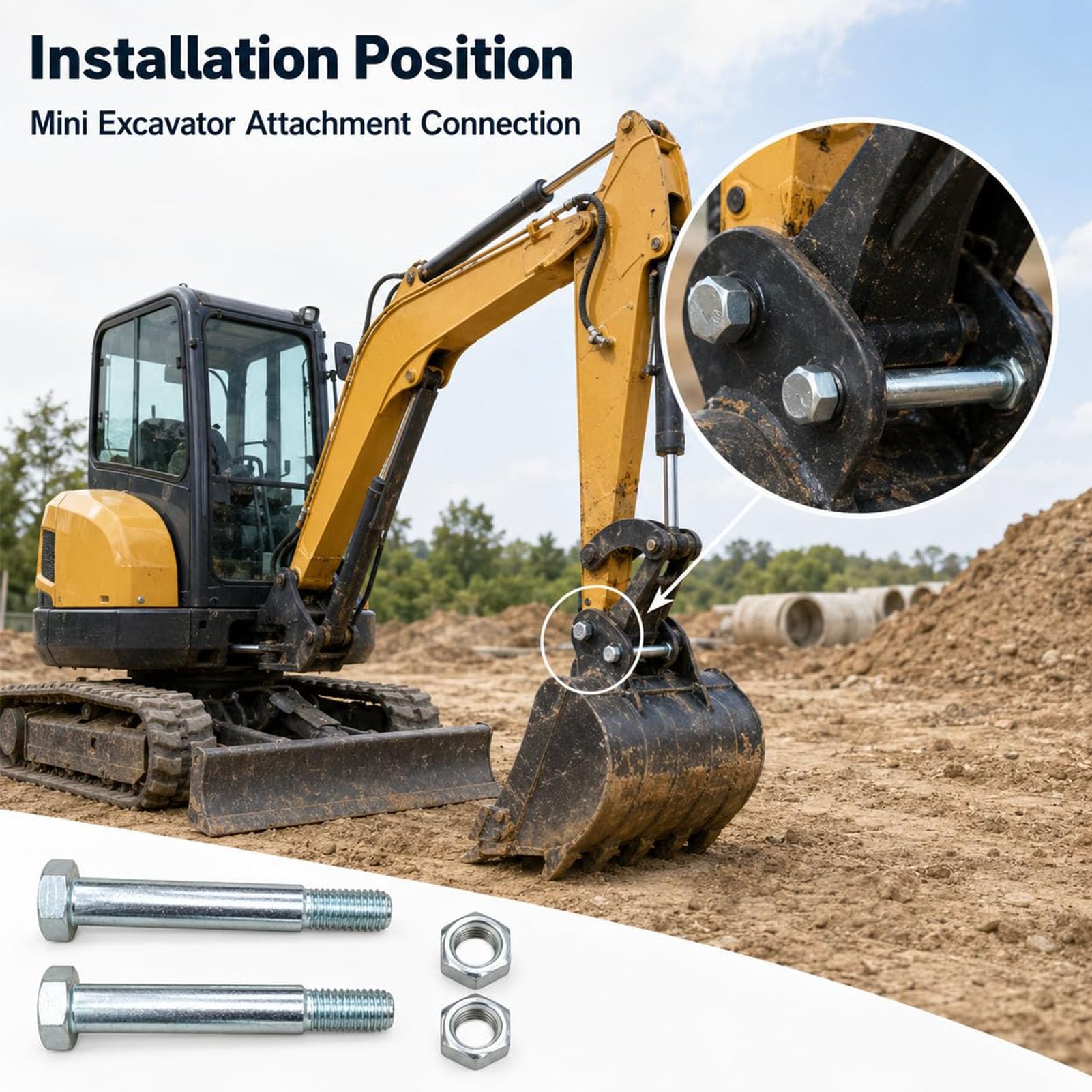 Akozon 4 Uds. Pin de Fijación para Mini Excavadora de 25mm, Acero de
