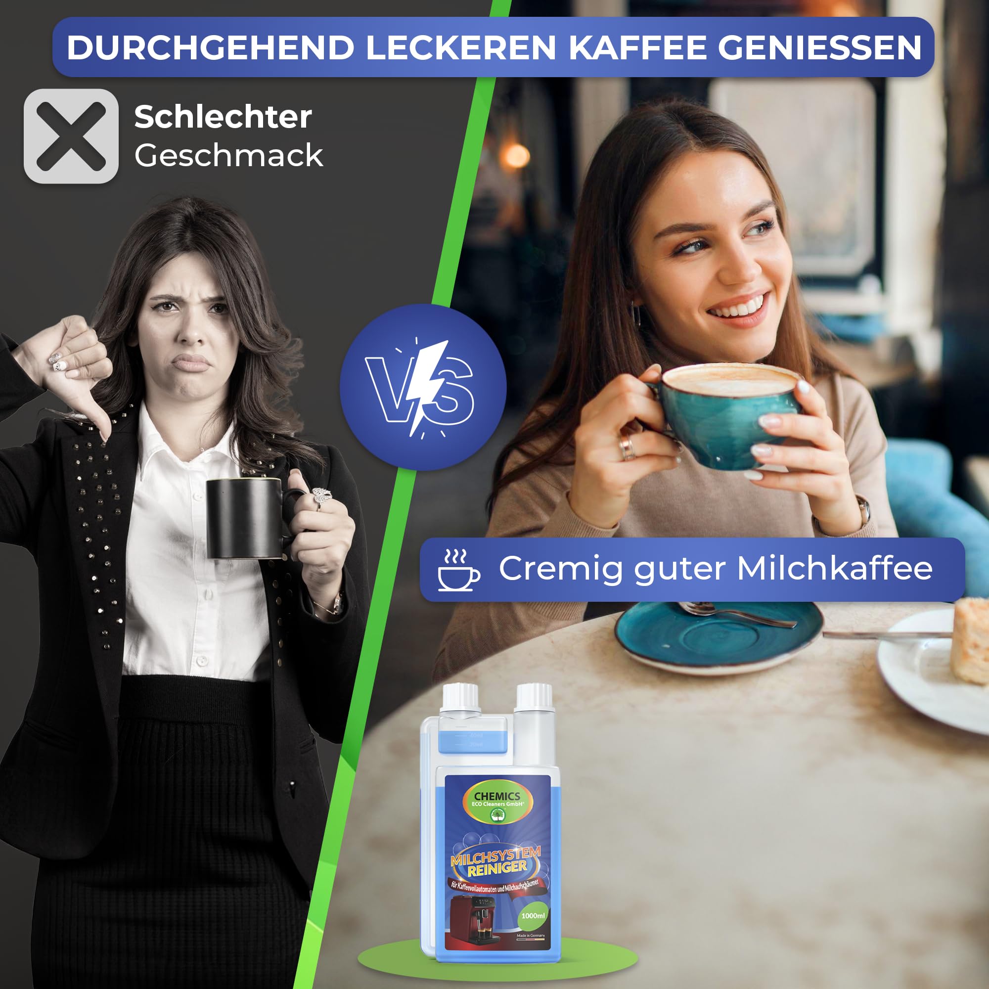 CHEMICS Milk System Cleaner 1000 ml - Limpiador eficaz de espuma de leche para máquinas de café totalmente automáticas y espumadores de leche externos - Para Jura, DeLonghi, Globaclean, WMF & Co. - In