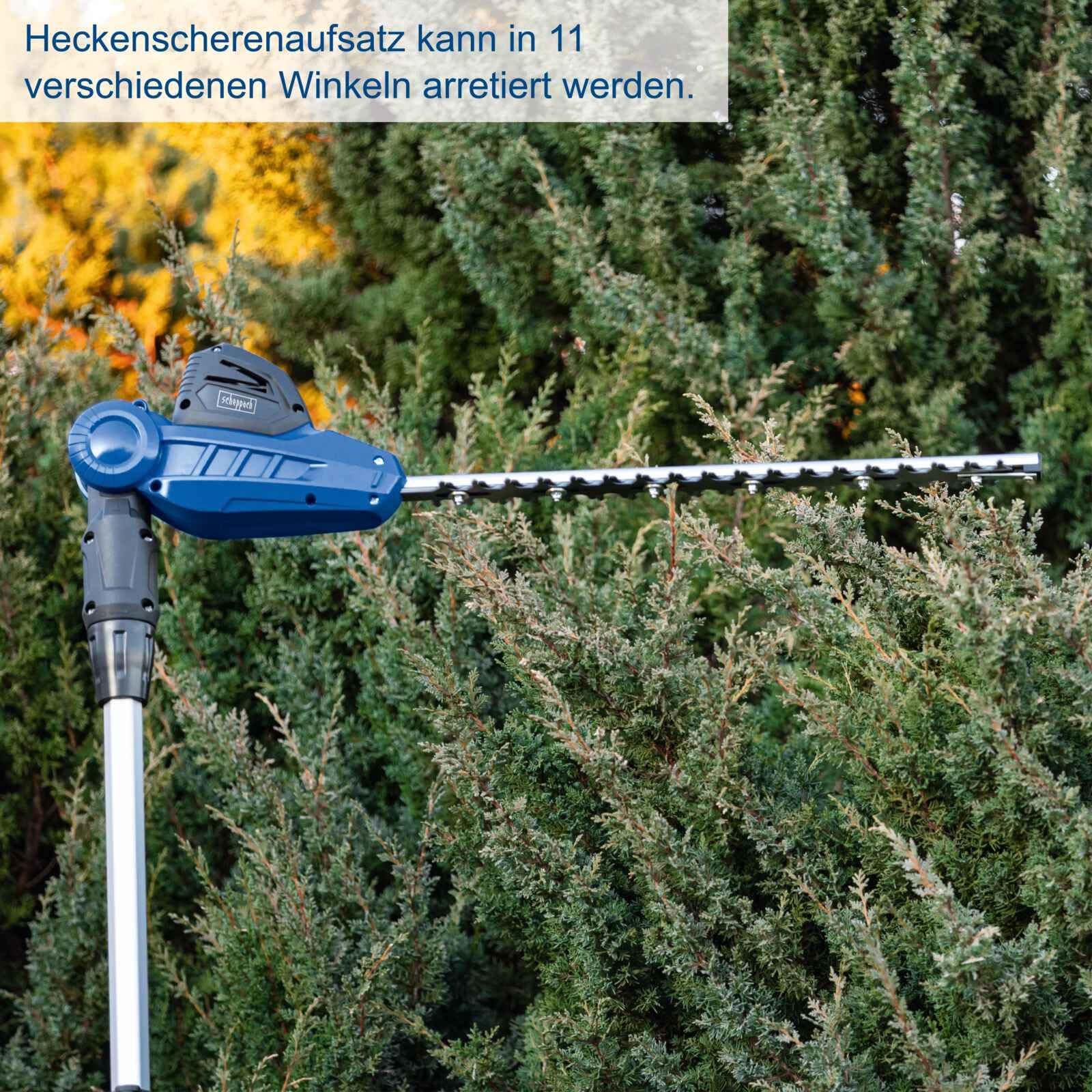 Scheppach Batería multifunción C-PHTS410-X 2 en 1 | Longitud de corte cortasetos y podadora 410/180 mm | Correa de hombro y barra telescópica | Serie IXES 20V-IXES | 10 años de garantía | con batería