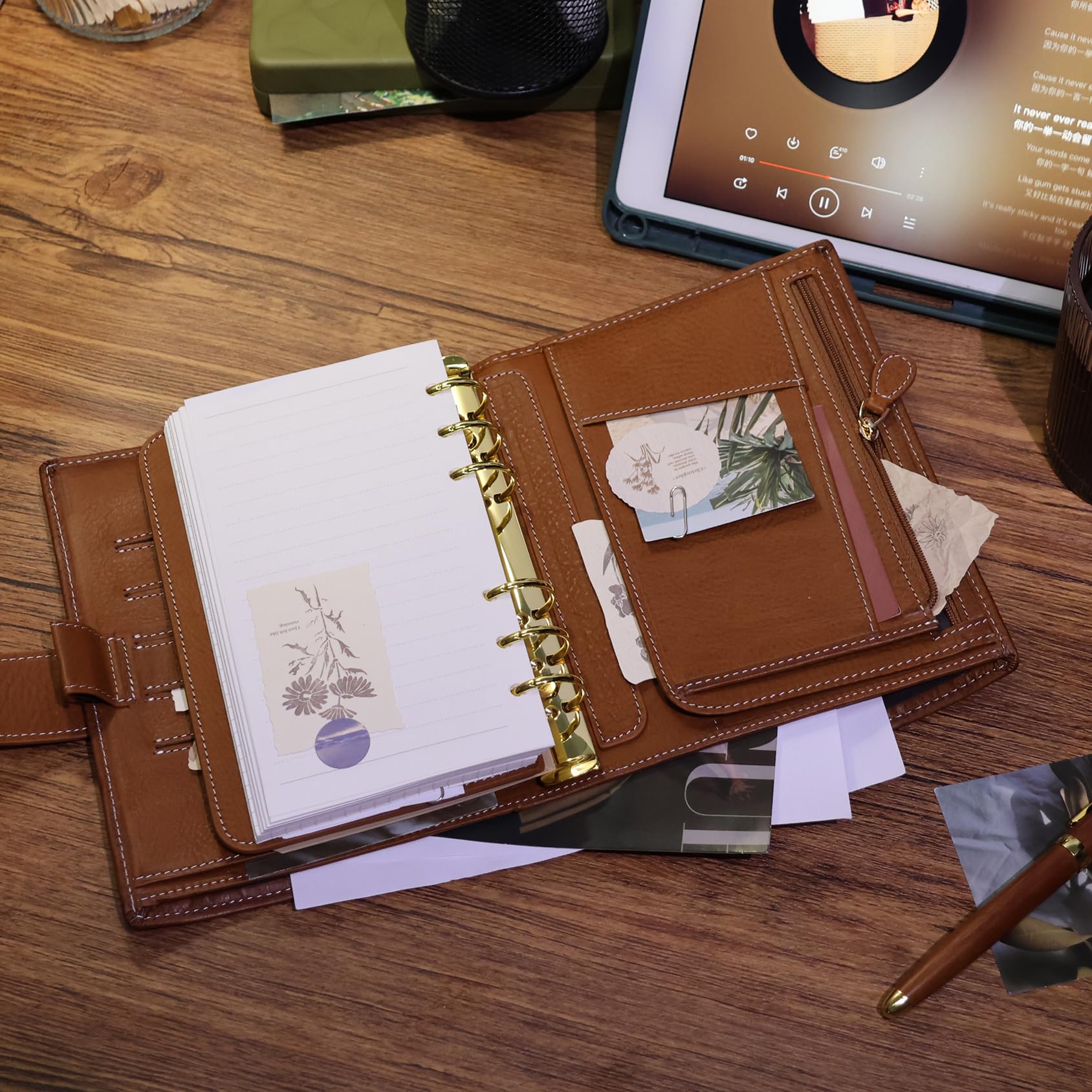 Minerva - Organizador personal tamaño A6 XL de piel auténtica, cuaderno de diario de anillas de estalogía, cuaderno de bolsillo con carpeta de 25 mm (marrón coñac)