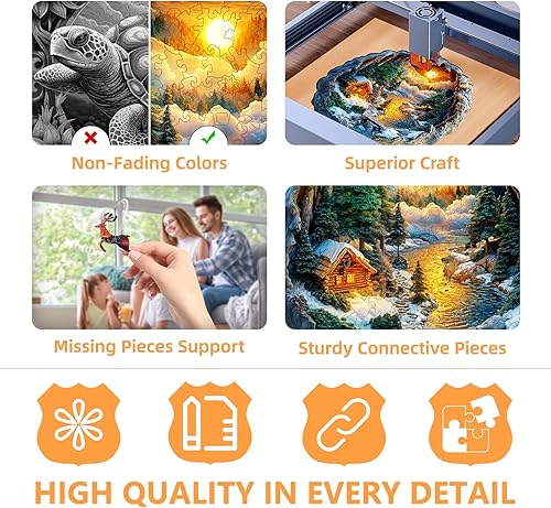 Miniatura 4 de Rompecabezas de madera para adultos, rompecabezas plano con efecto visual 3D, rompecabezas de madera de escena de invierno para adultos,
