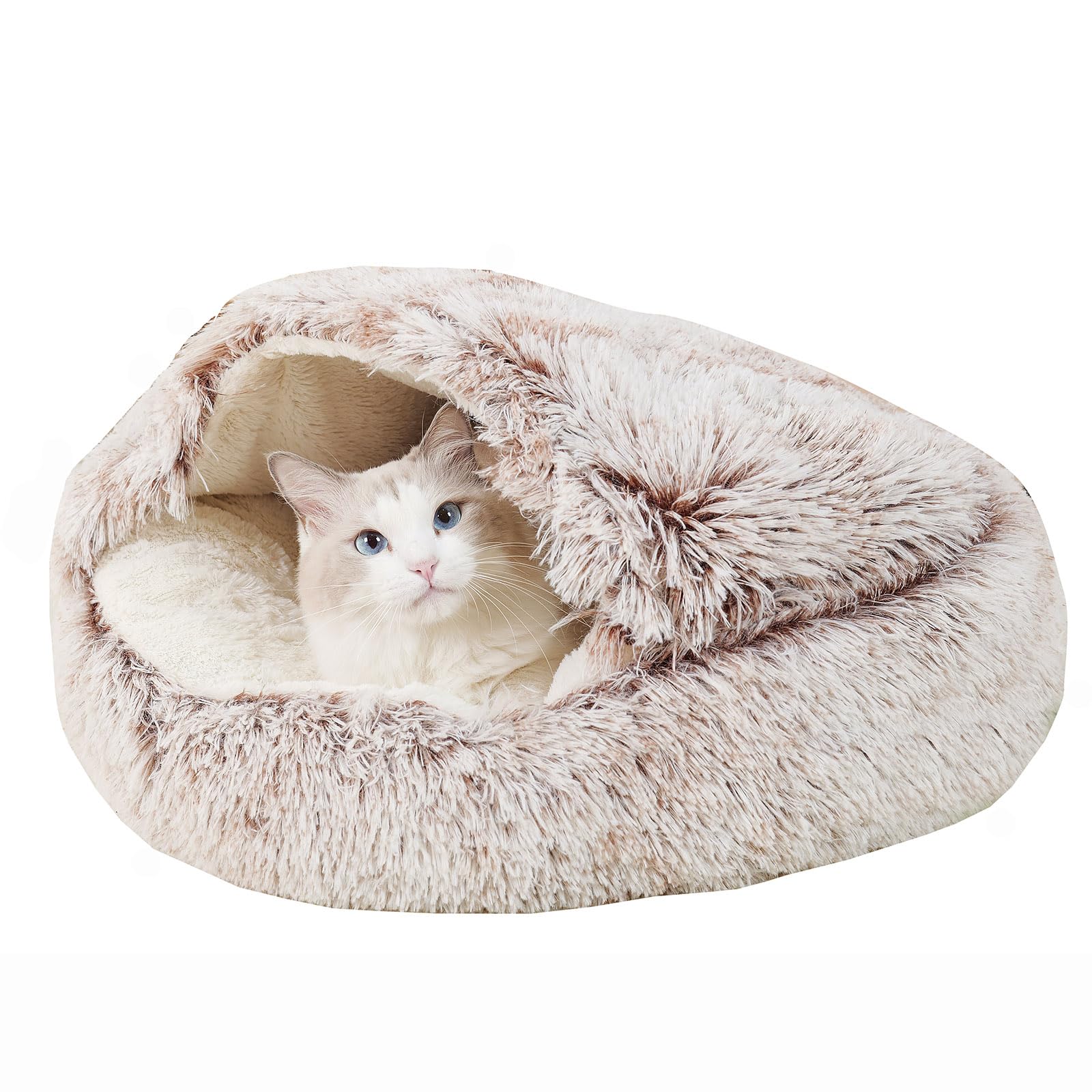 Cat Beds for Indoor Cats Cave & Calming Dog Beds, Non-Slip Washable Round Donut Cat Bed, Cozy Pet Beds for Small Dogs, Large Cats, Medium-Sized Dogs,Warm Funny Fuzzy Dog Bed 24inch, Coffee