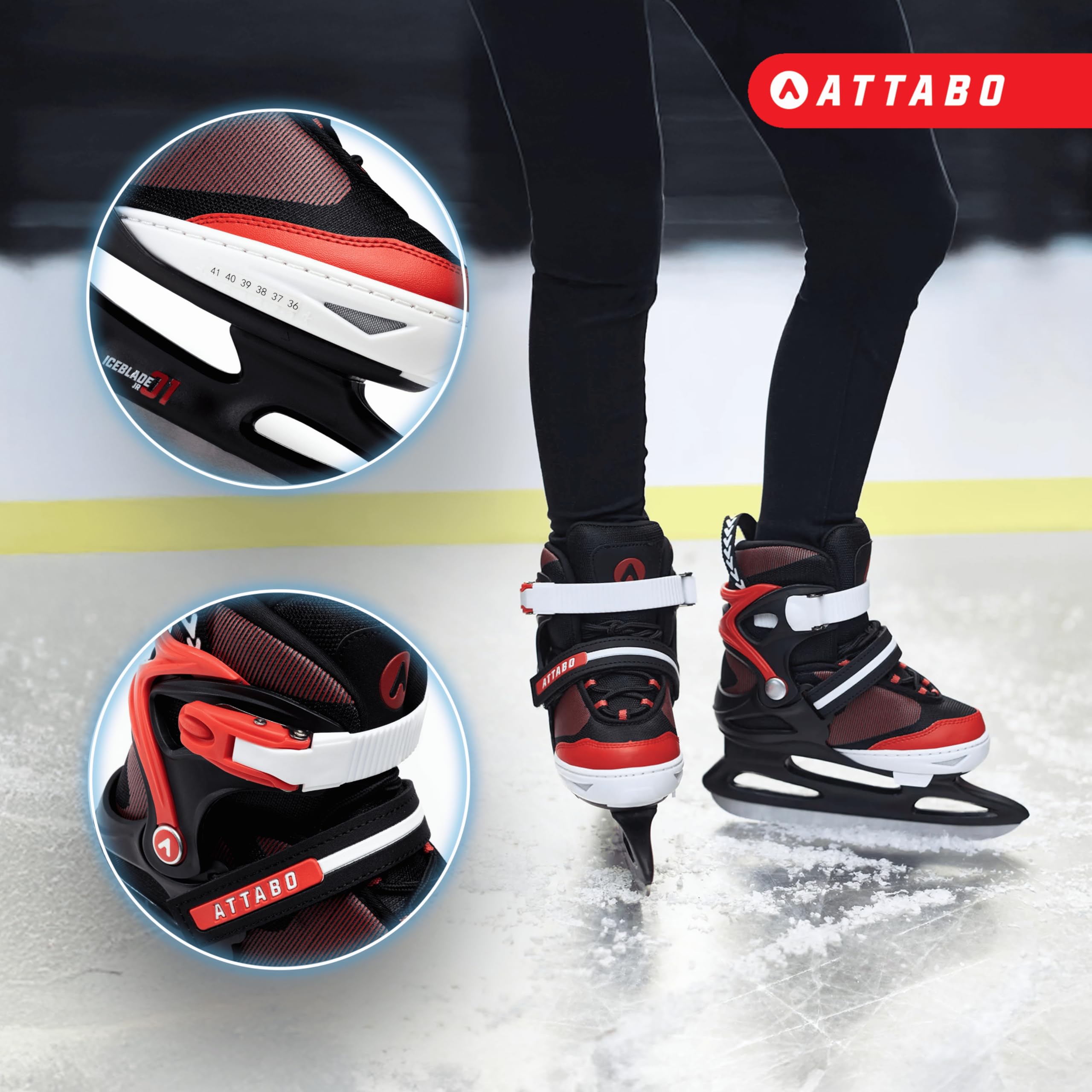 ATTABO Verstellbar Schlittschuhe Kinder und Jugendliche 26-41 EU Eislauf-Schlittschuhe mit 5-stufige Größenverstellung Eislaufschuhe Bequeme warme Eishockey Schlittschuhe mit Edelstahlkufen