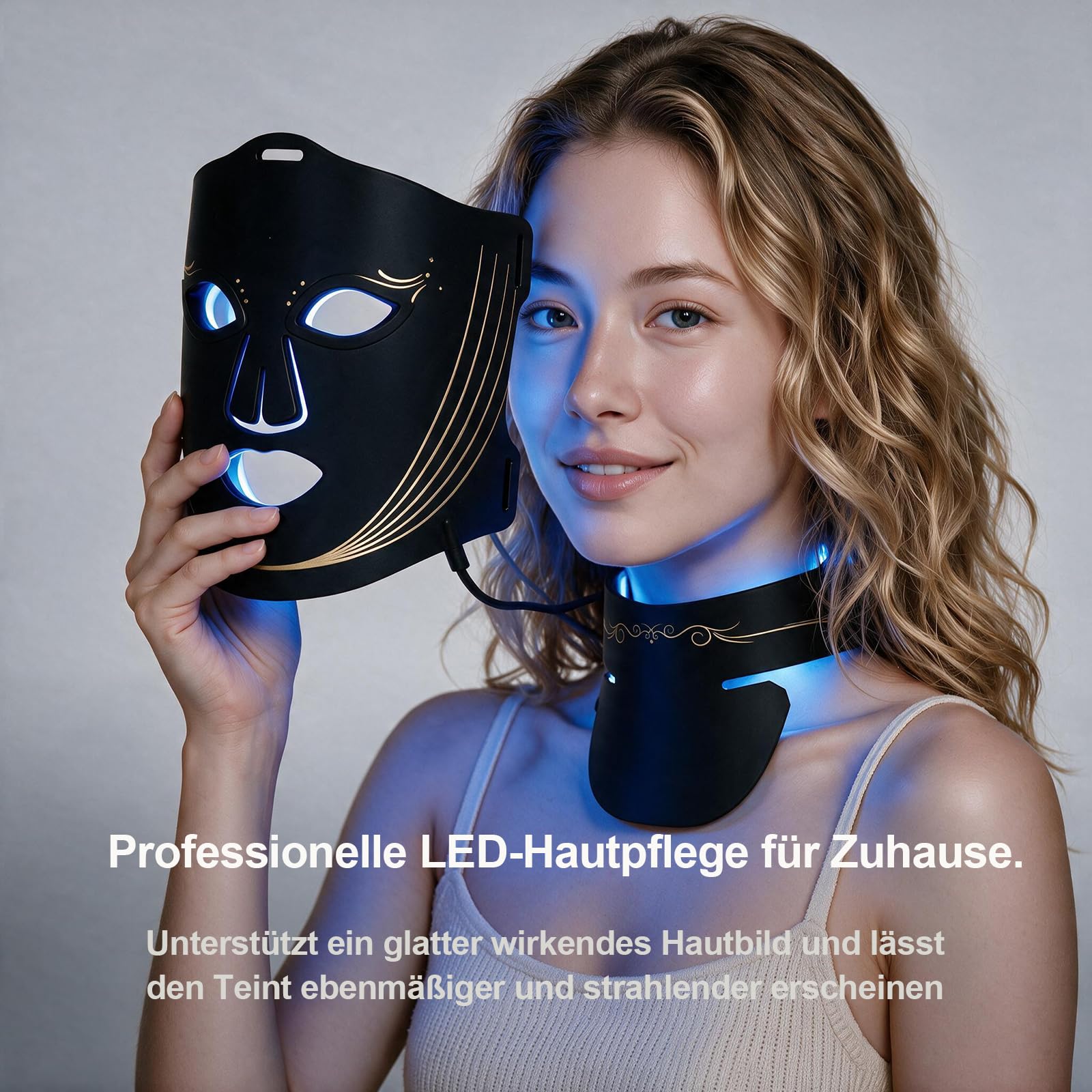 Led Maske Gesicht & Halsmaske, 7 Farben Rotlicht Maske Gesicht mit 4 Modi